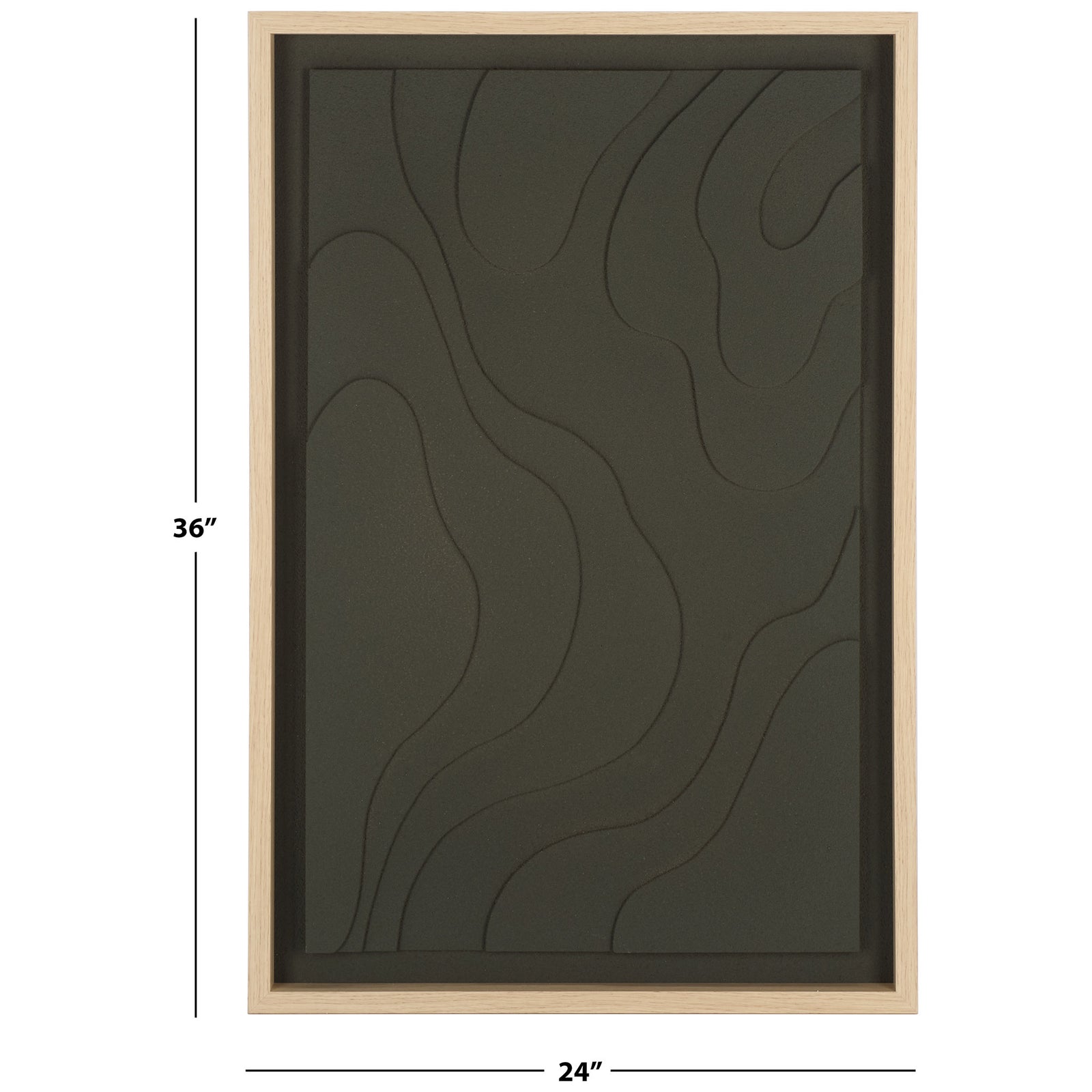 Charcoal wall art measures 24 inches wide by 36 inches high and has a natural wood frame. || WLA3031A || dimension_studio