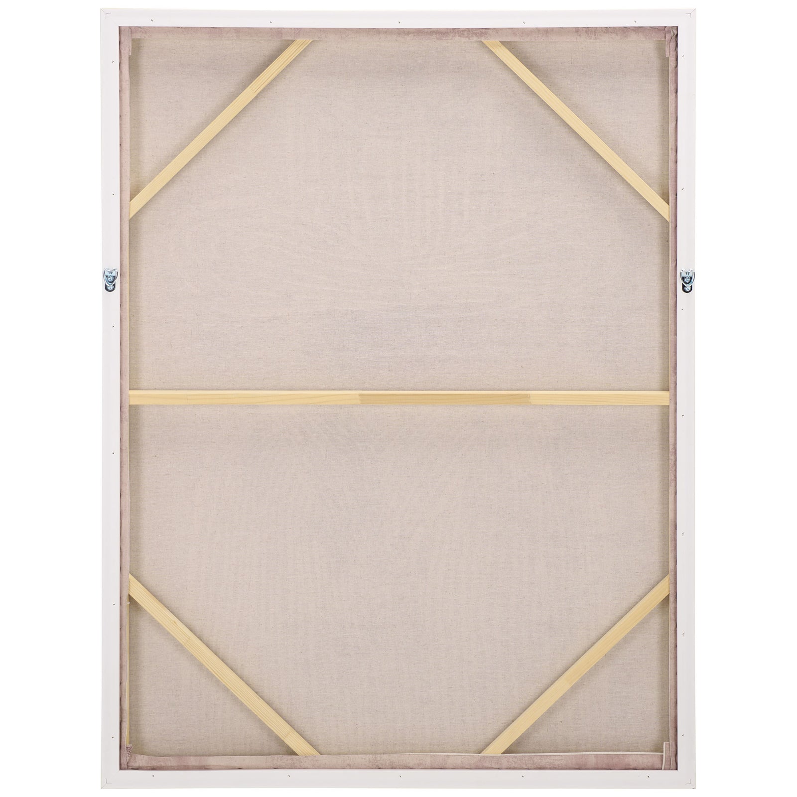 Wooden corner braces and a center support bar reinforce the canvas, with metal hooks for hanging. || WLA3041A || back_studio