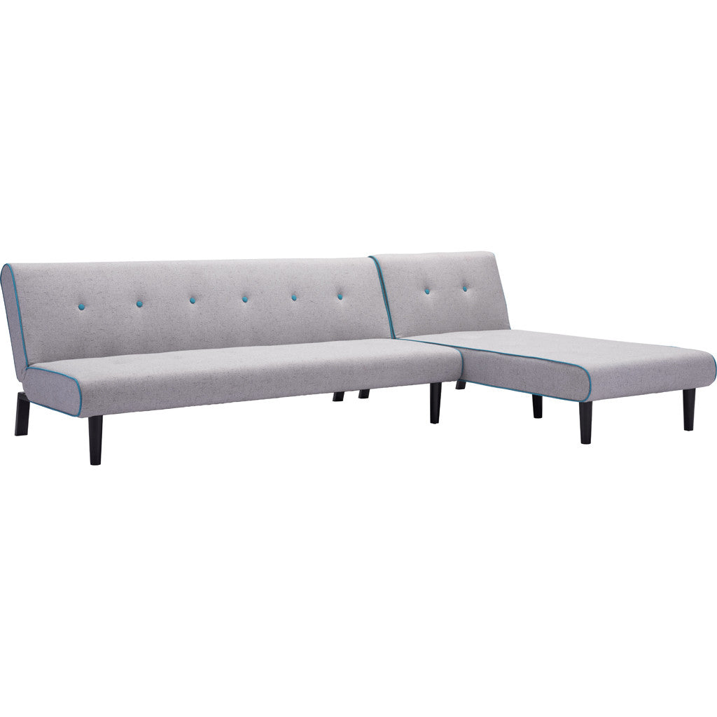 Glory Sleeper Sectional Light Gray With Aqua Trim