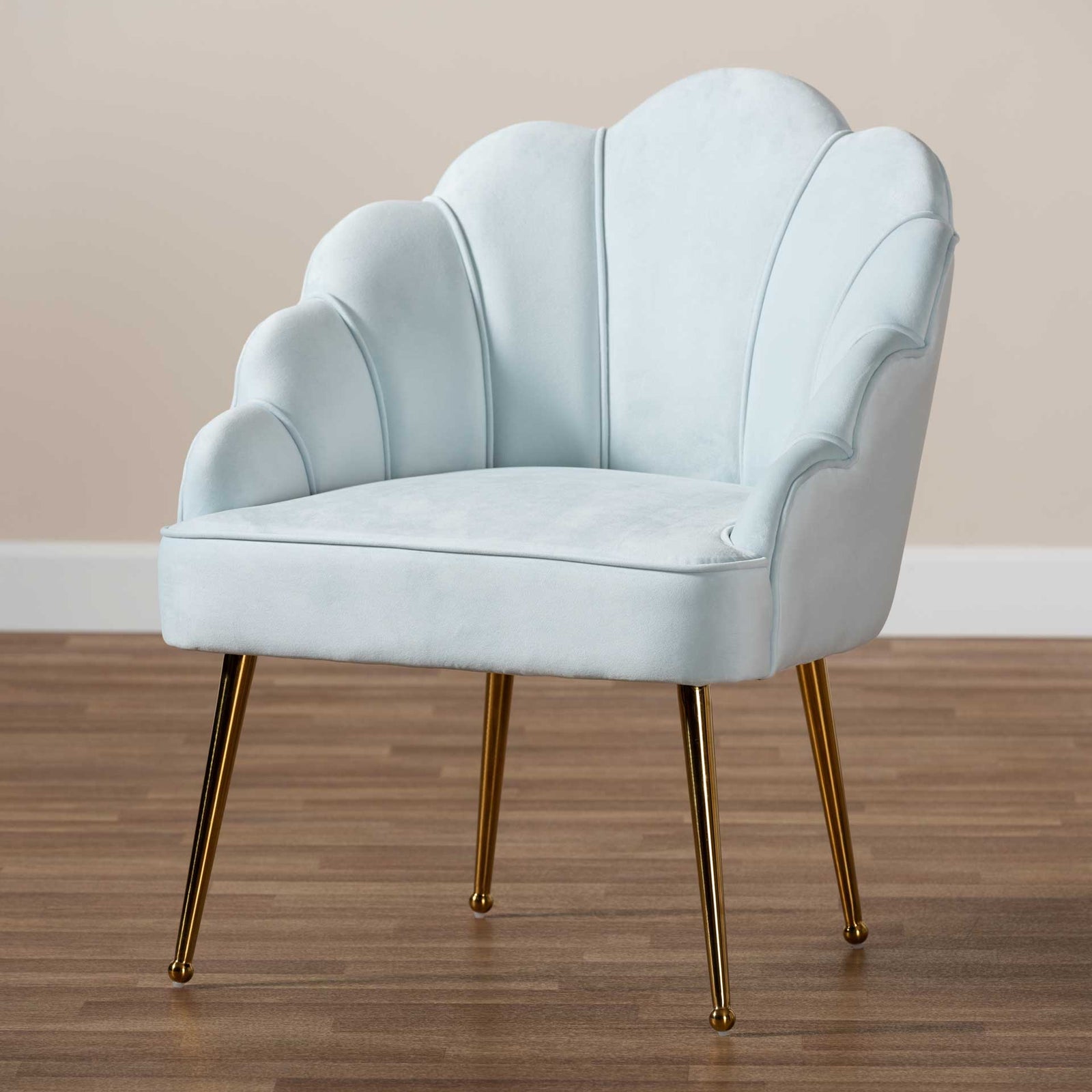 Ciarra Velvet Fabric Upholstered Chair Light Blue/Gold