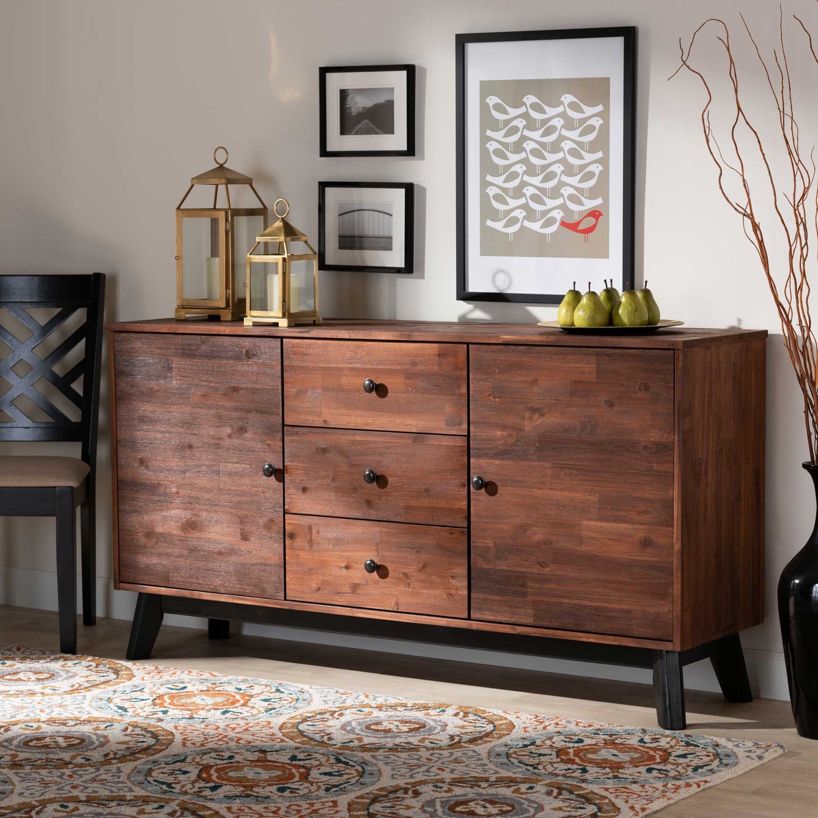 Caroline 2-Door Wood Sideboard Brown/Black