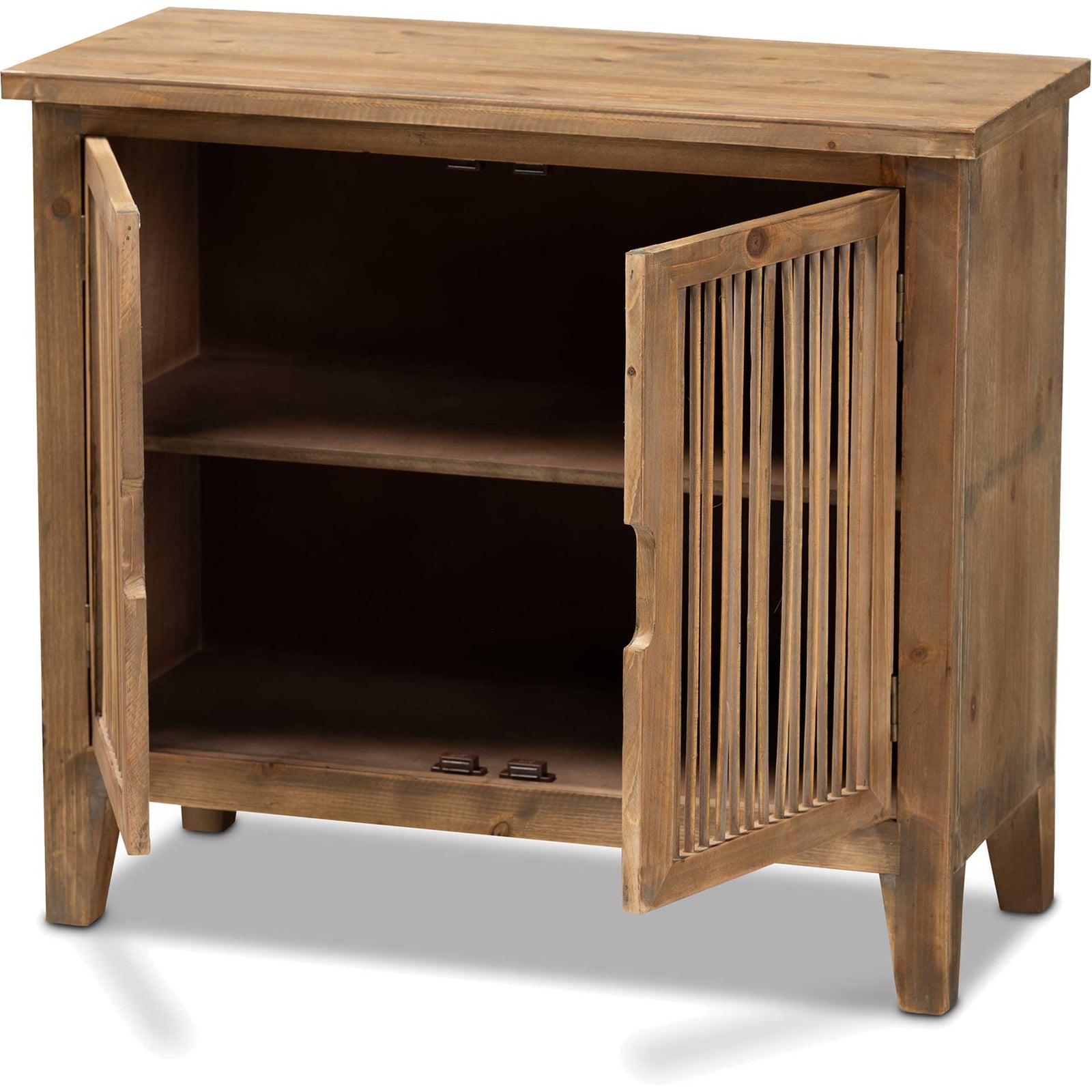 Claudia 2-Door Wood Spindle Storage Cabinet Brown