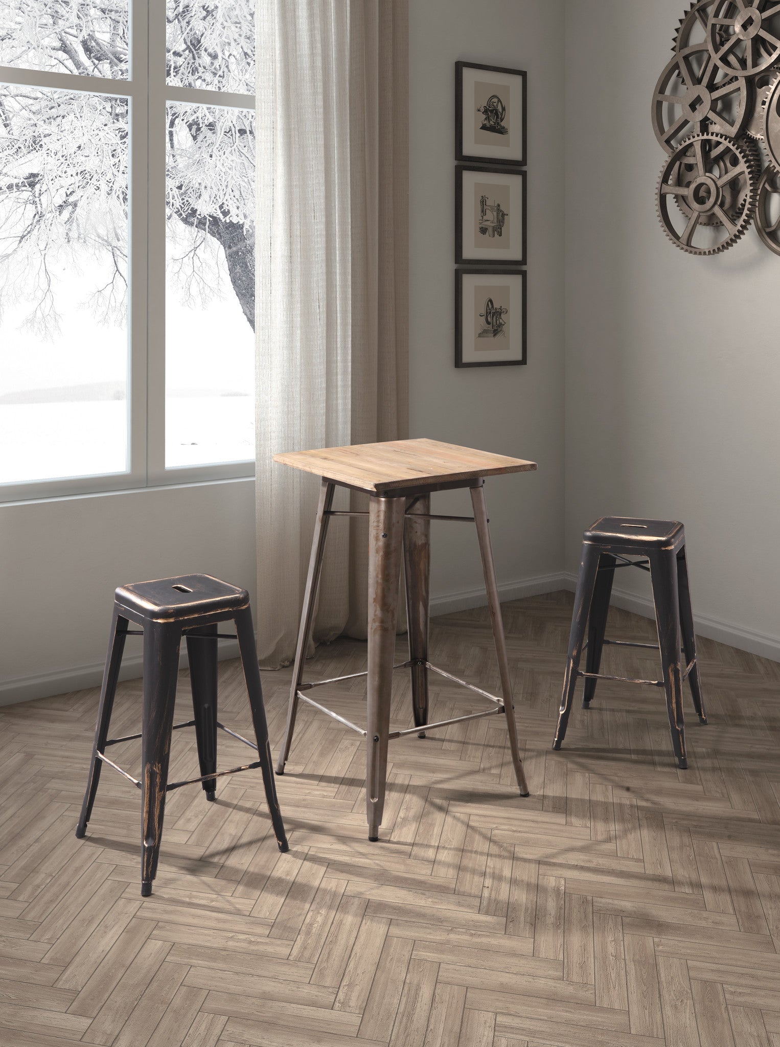 Manchester Bar Chair Antique Black Gold (Set of 2)