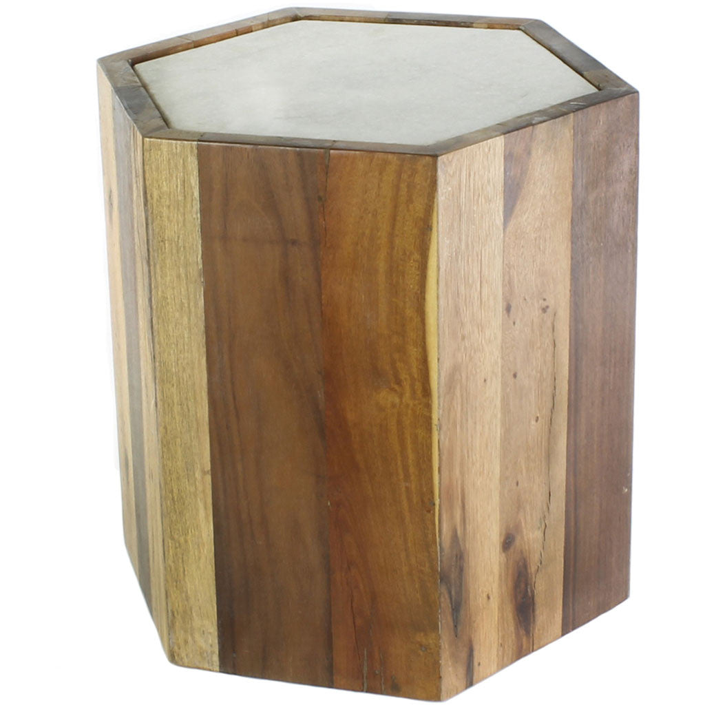 Reclaimed Wood Hexagon Marble Top Table