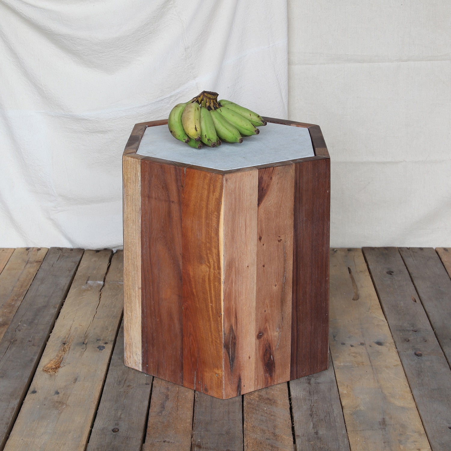 Reclaimed Wood Hexagon Marble Top Table