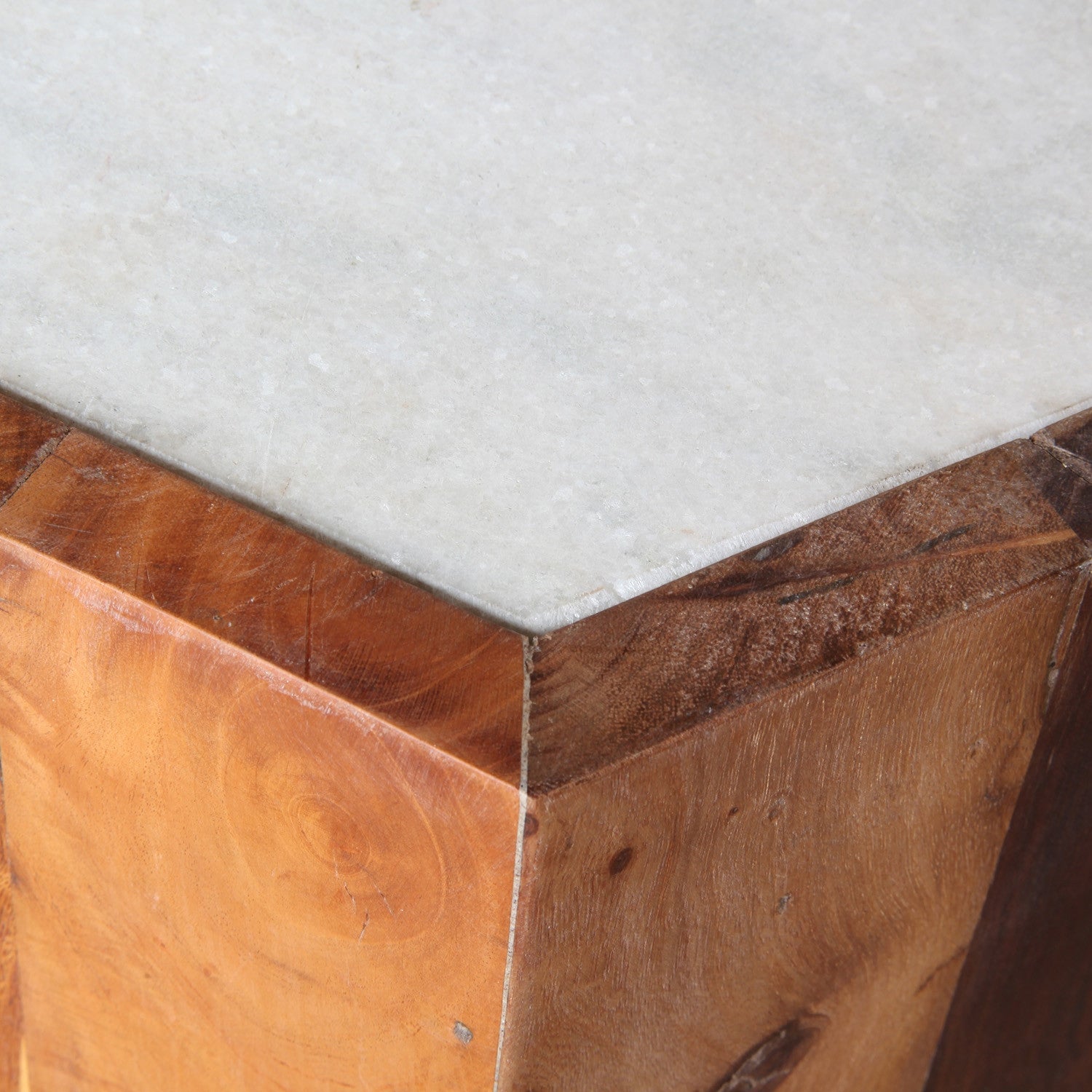 Reclaimed Wood Square Marble Top Table