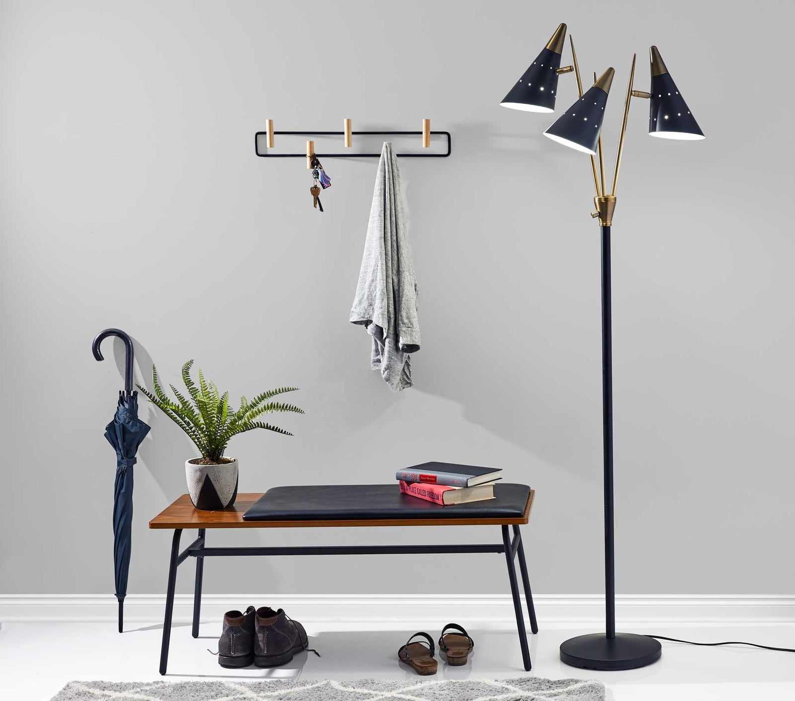Nancy 3-Arm Floor Lamp Black/Brass