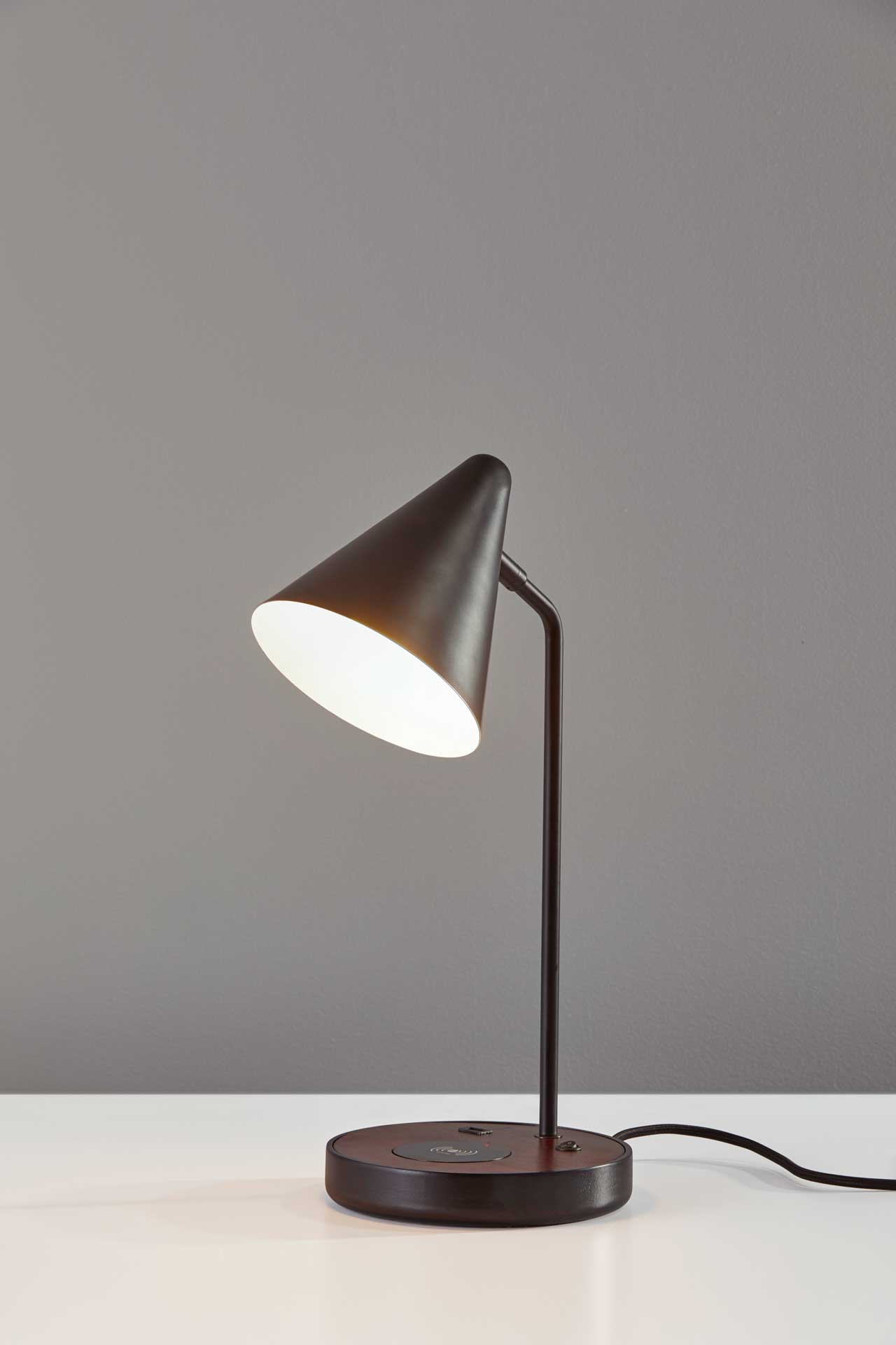 Orvault Wireless Charge Desk Lamp Black/Walnut