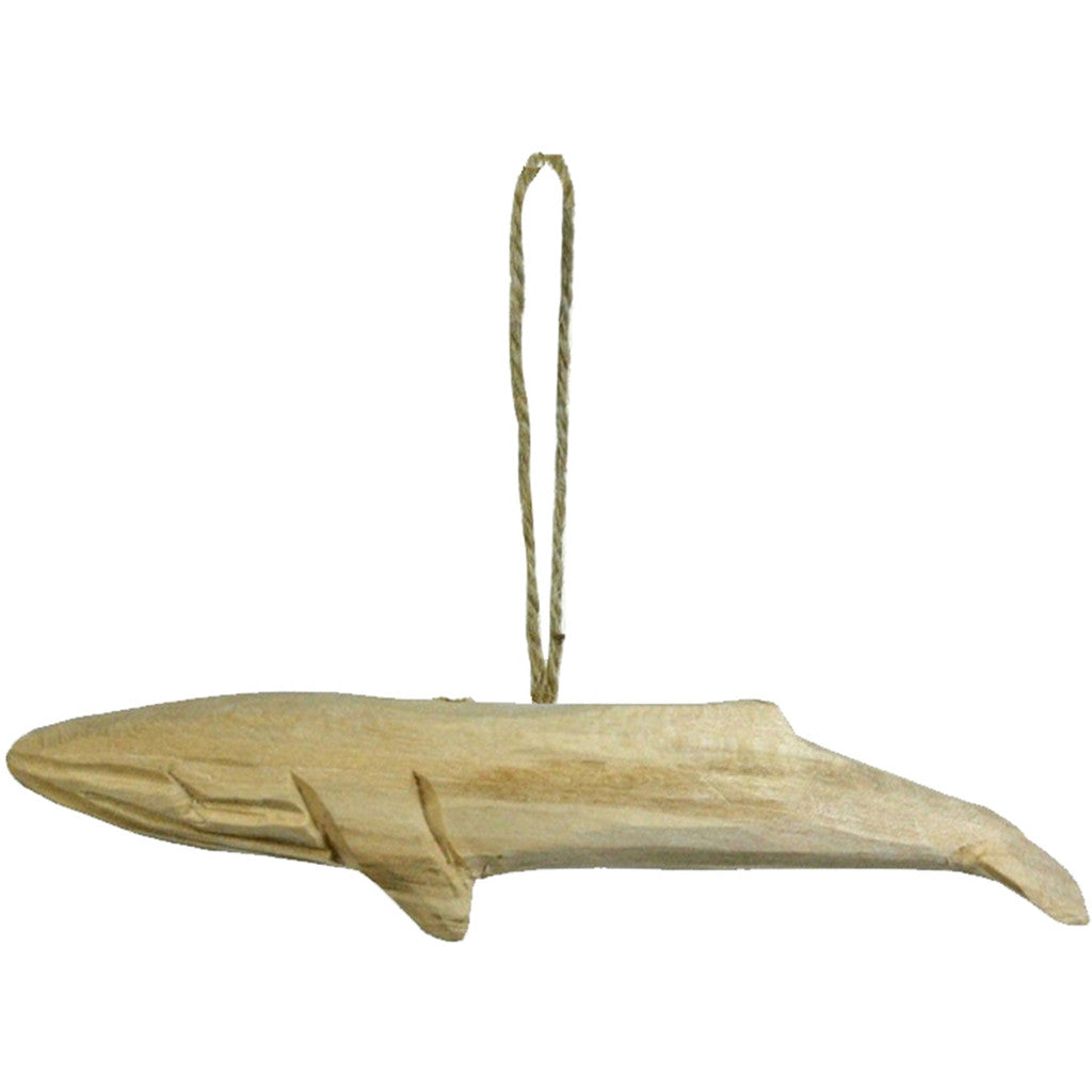 Carved Wood Blue Whale Ornament