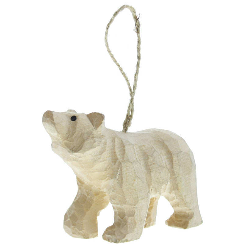 Carved Wood Polar Bear Ornament