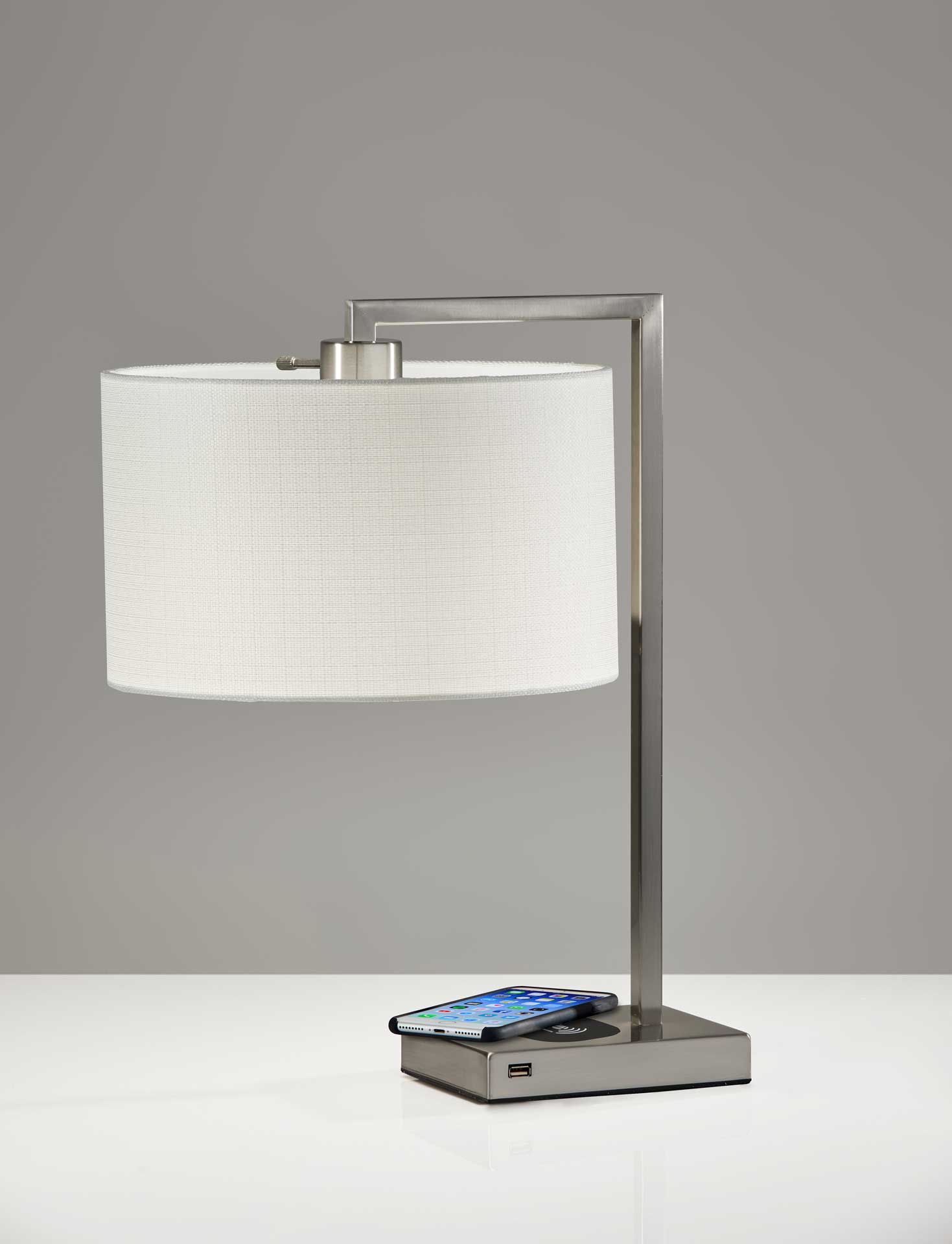 Aurillac Wireless Charge Table Lamp Brushed Steel