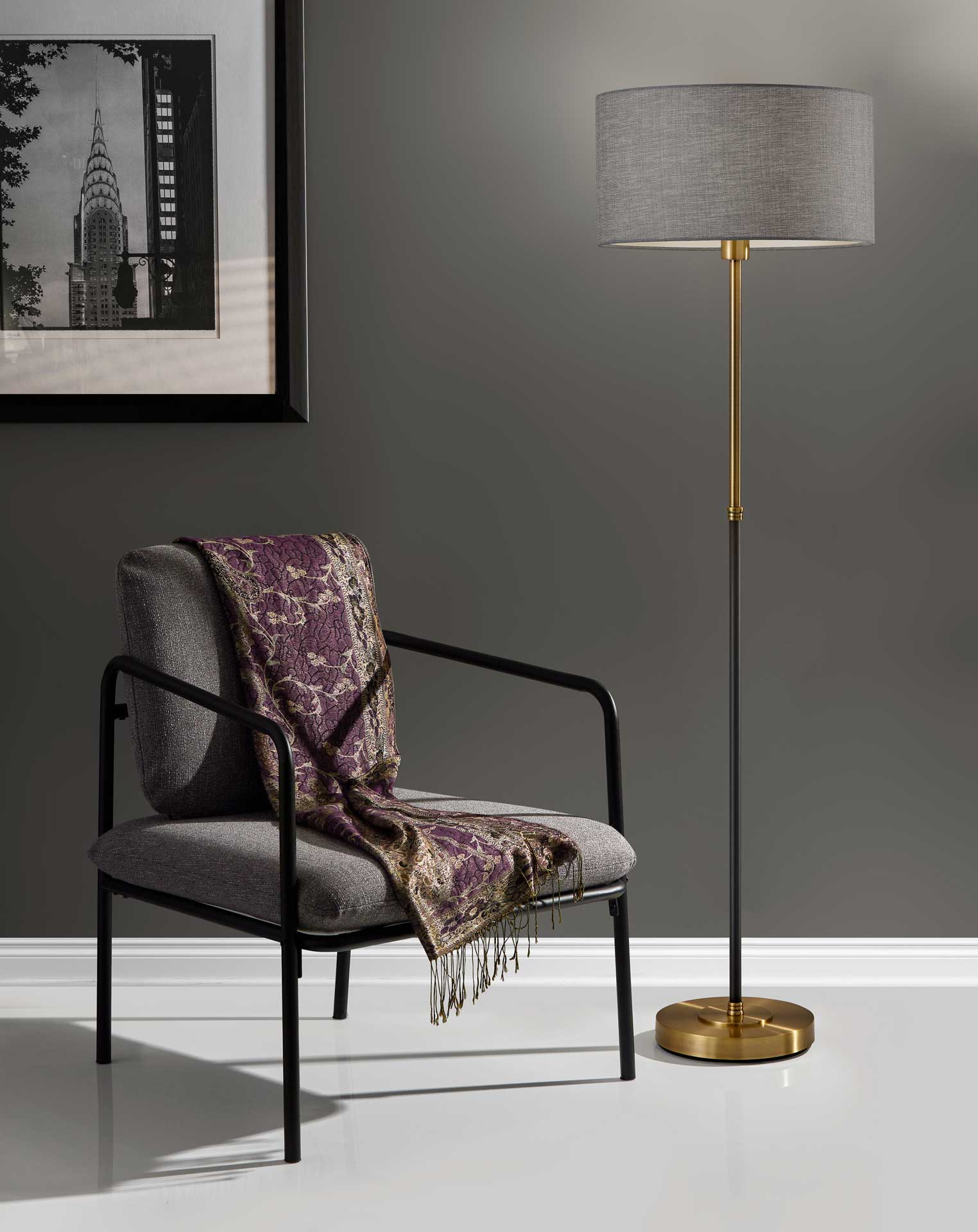 Begles Floor Lamp Black/Antique Brass