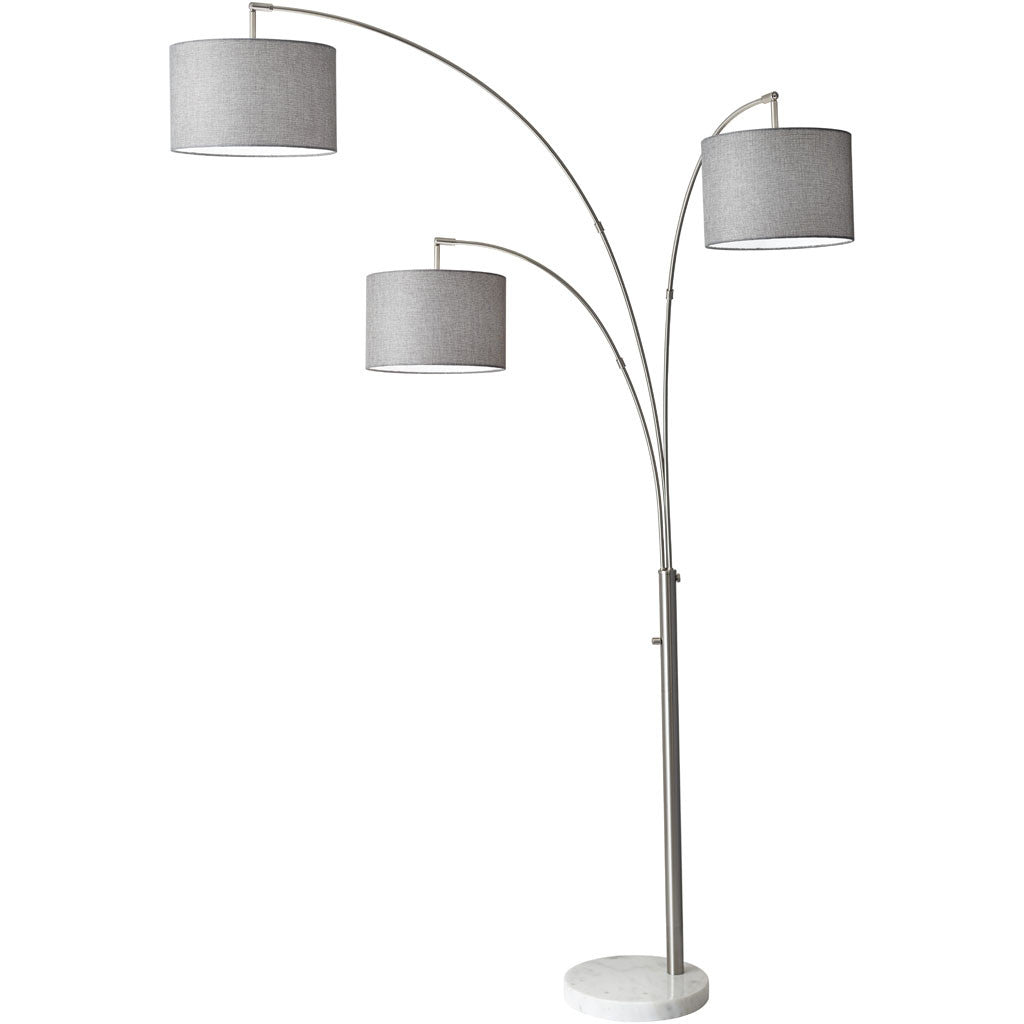 Boston 3-Arm Arc Lamp Brushed Steel