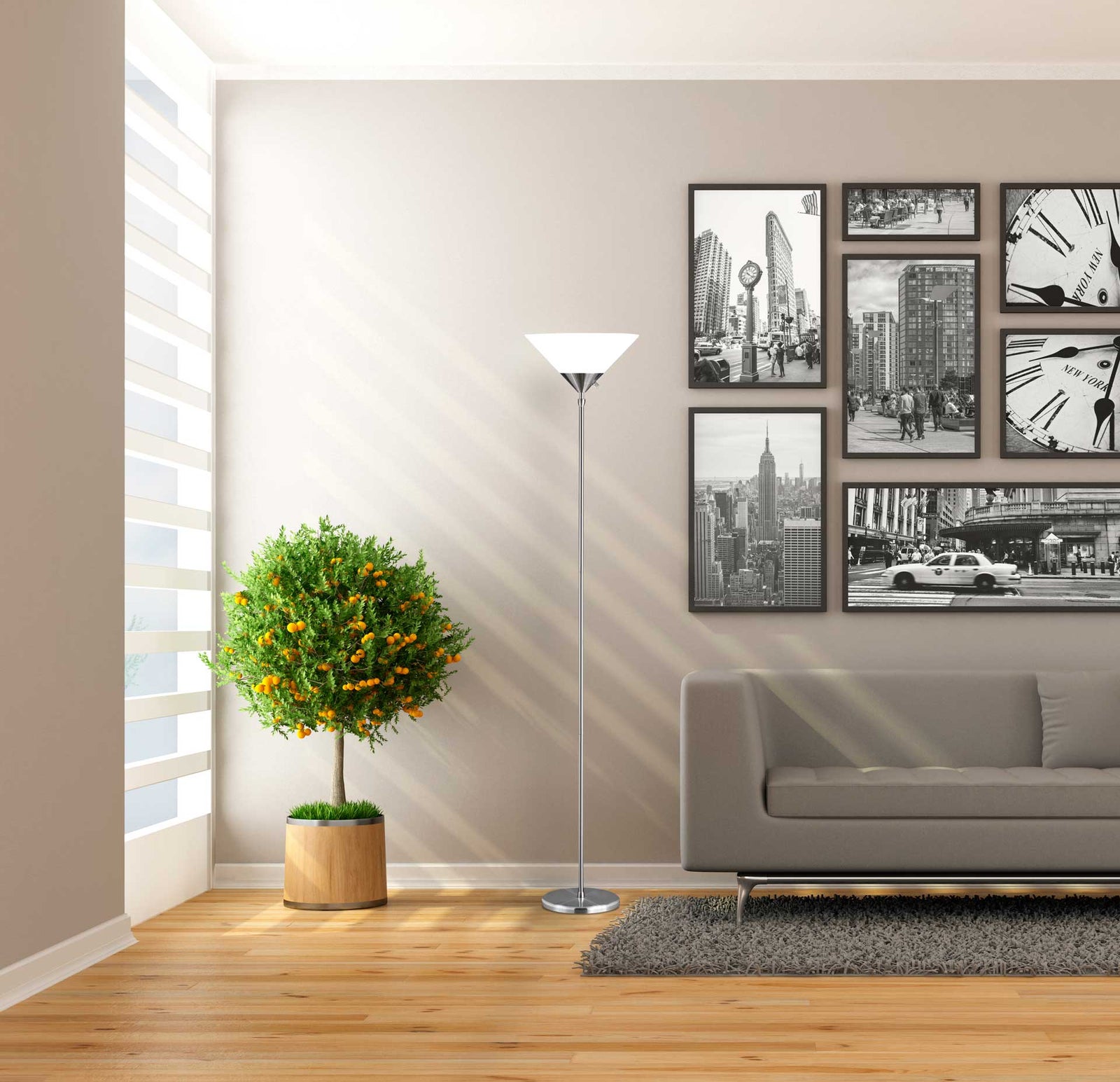 Puteaux Torchiere Brushed Steel