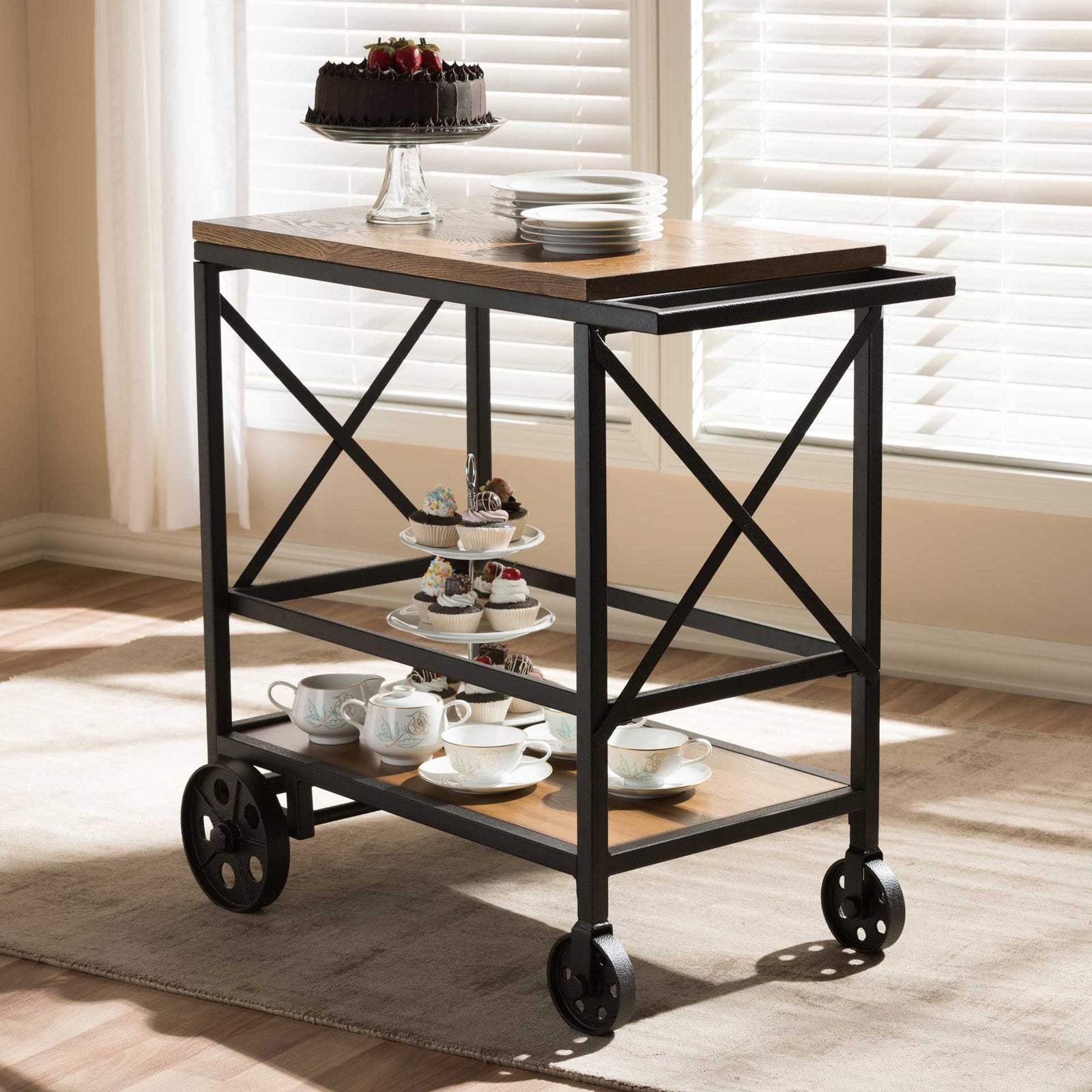 Charlie Mobile Serving Cart Oak/Black