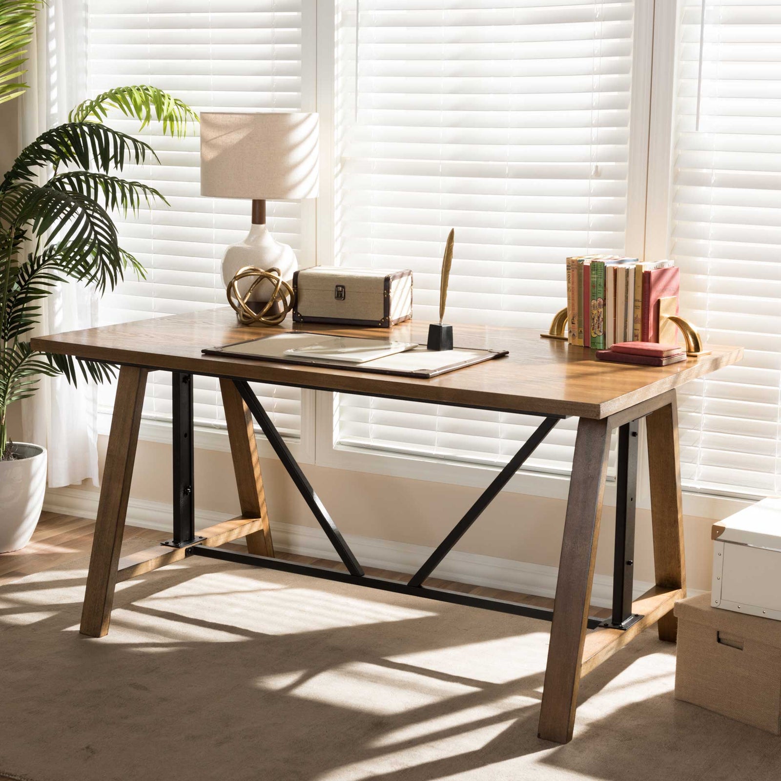 Niam Adjustable Height Desk Brown/Black