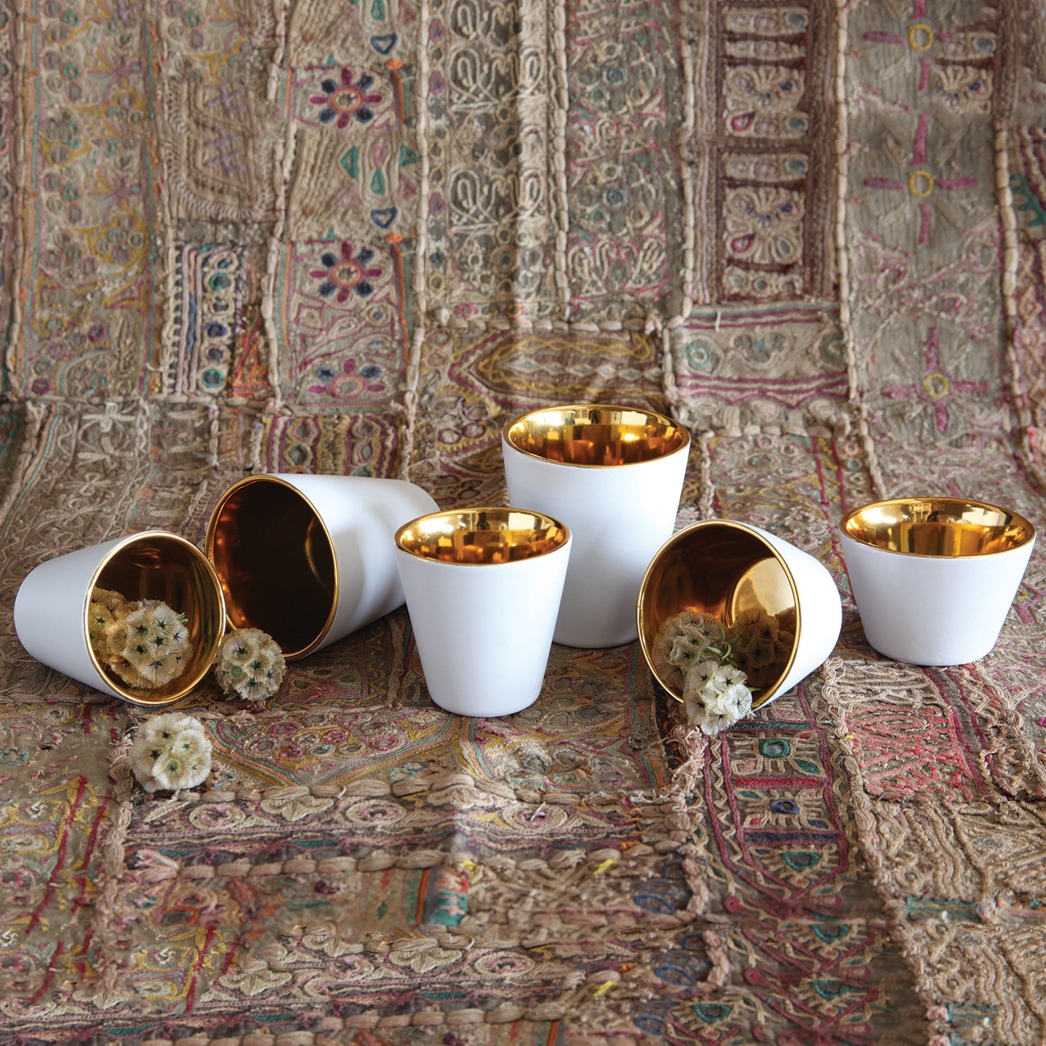 Gilt Ceramic Votive Cup White