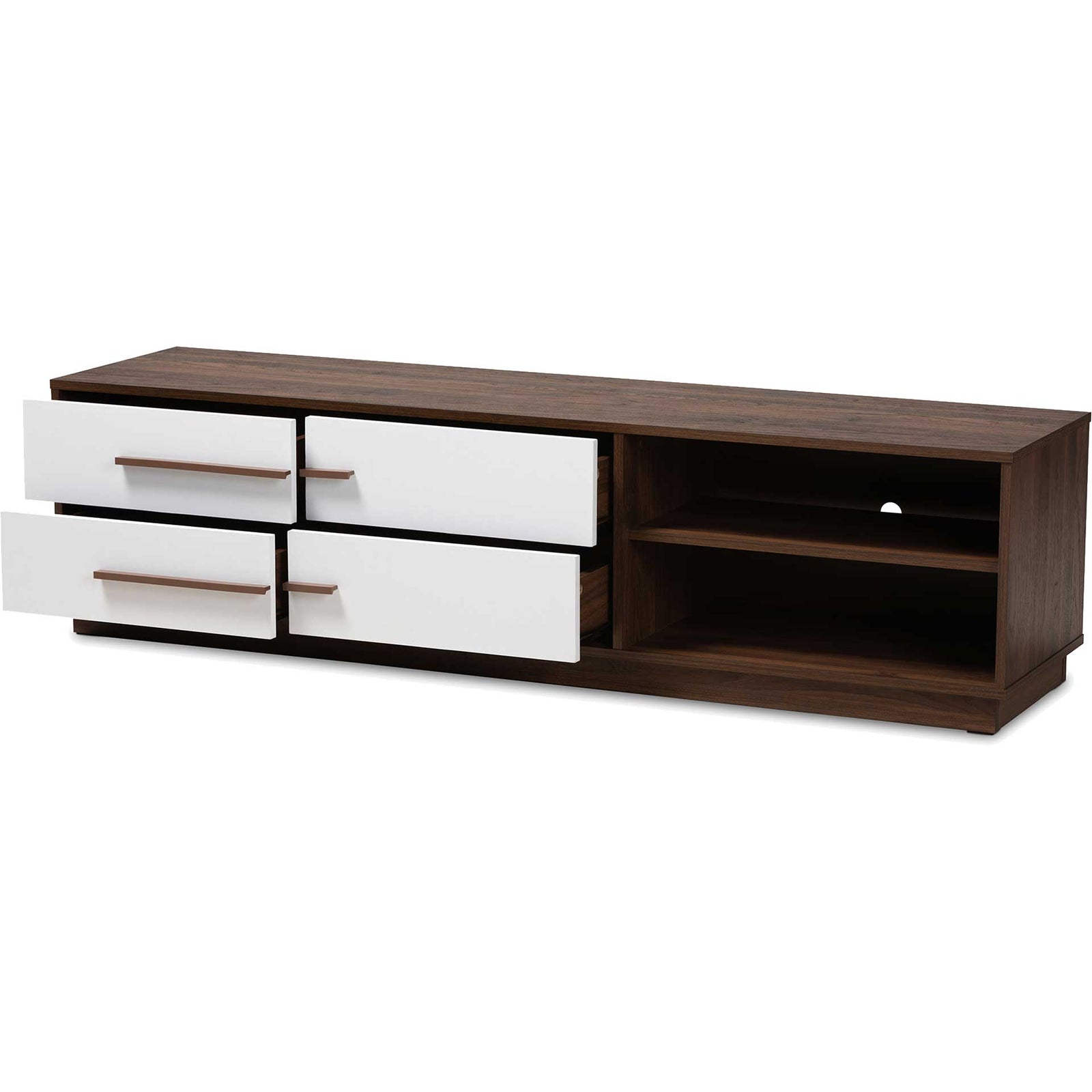 Mega 4-Drawer TV Stand White/Walnut