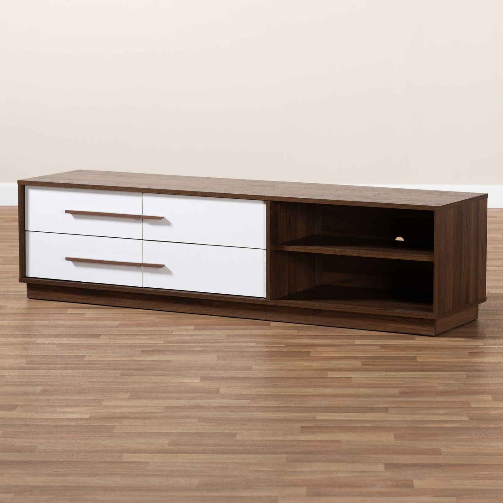 Mega 4-Drawer TV Stand White/Walnut