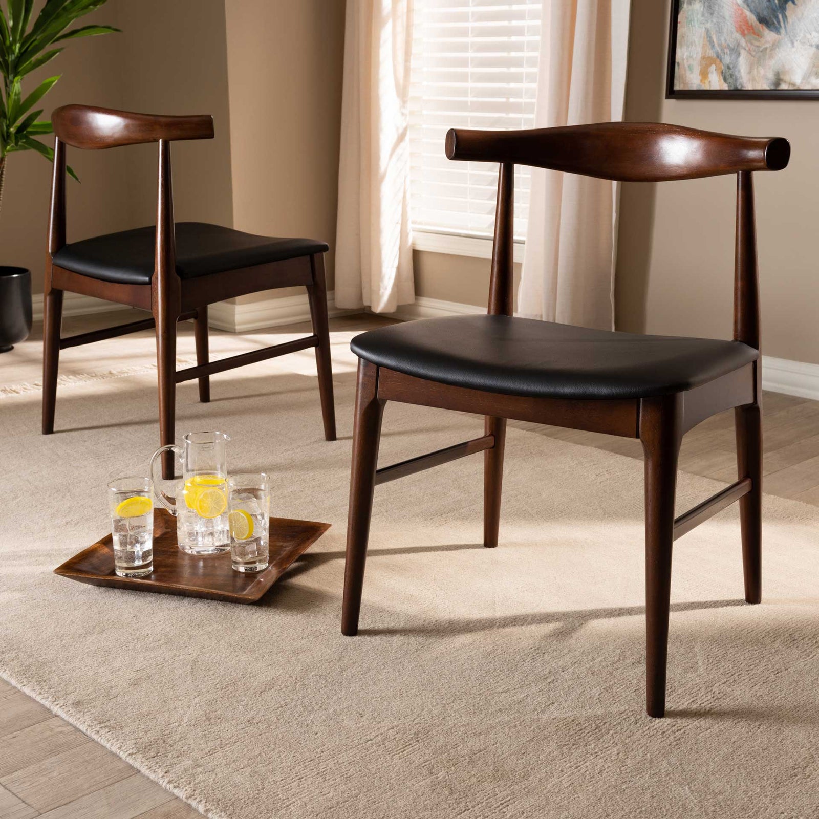 Seattle Wood Dining Chair Black/Walnut (Set of 2)