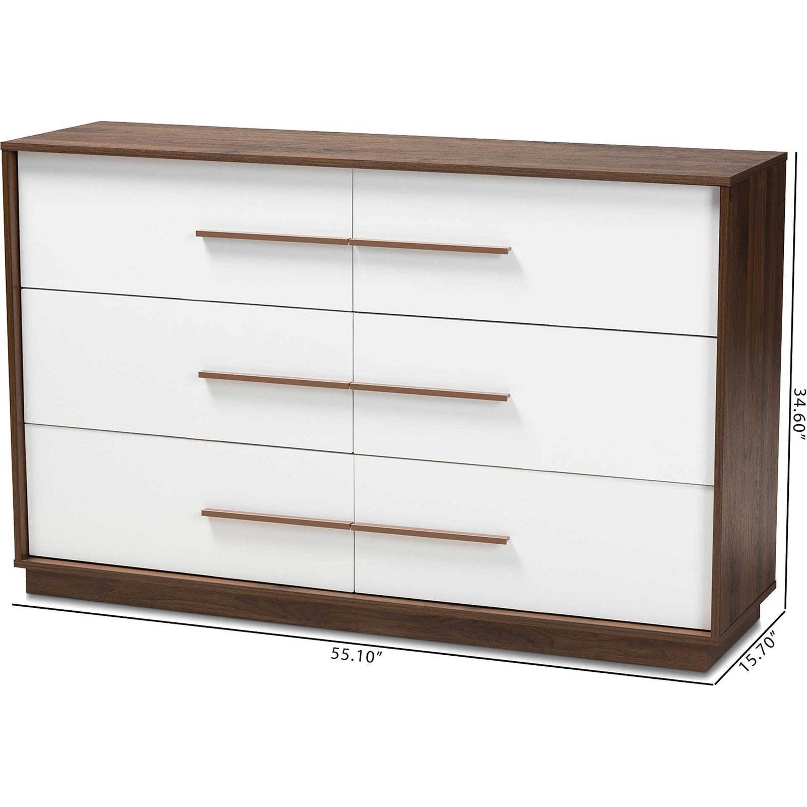 Mega 6-Drawer Dresser White/Walnut