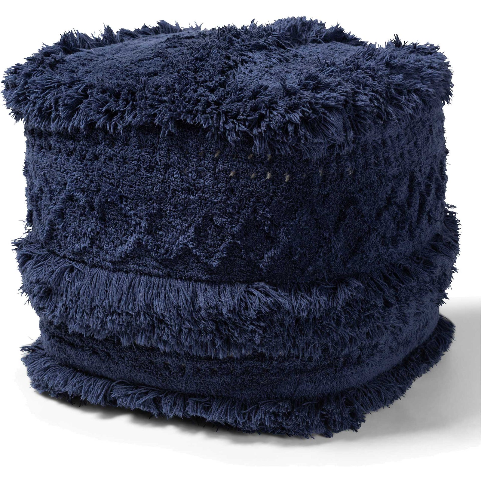 Cutler Handwoven Cotton Pouf Navy