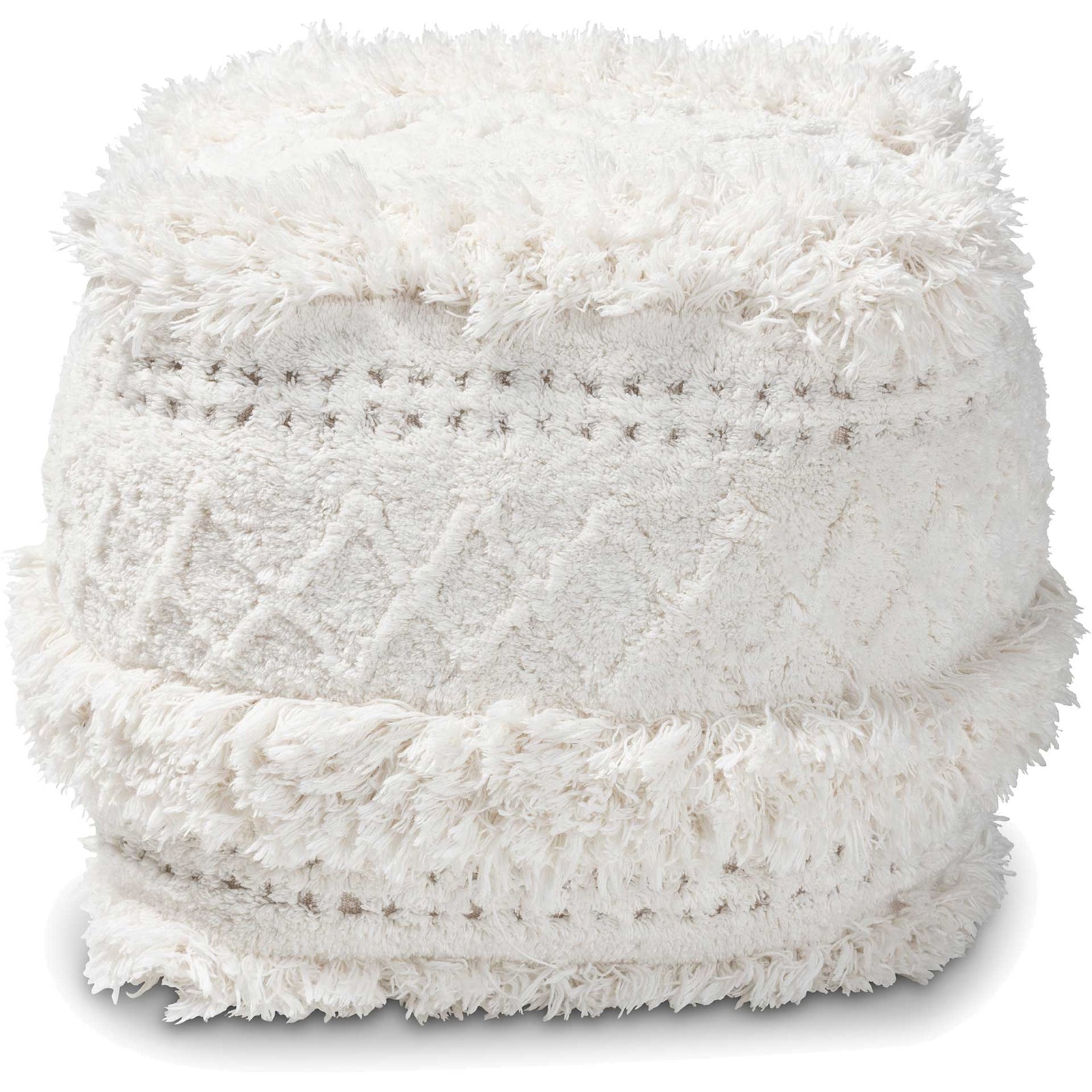 Cutler Handwoven Cotton Pouf Ivory
