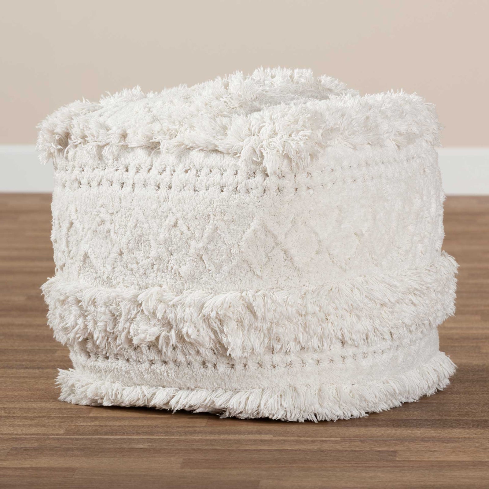 Cutler Handwoven Cotton Pouf Ivory