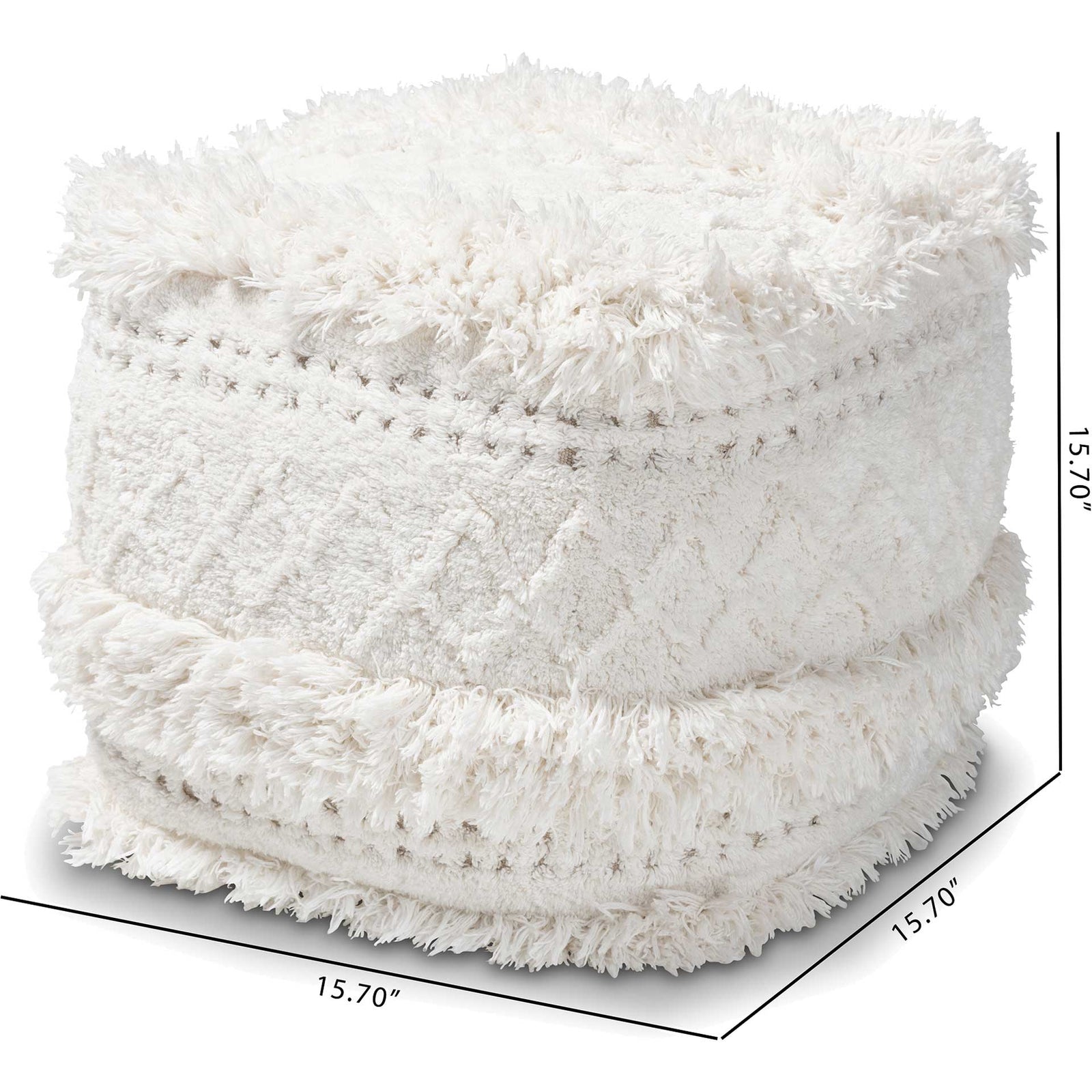 Cutler Handwoven Cotton Pouf Ivory