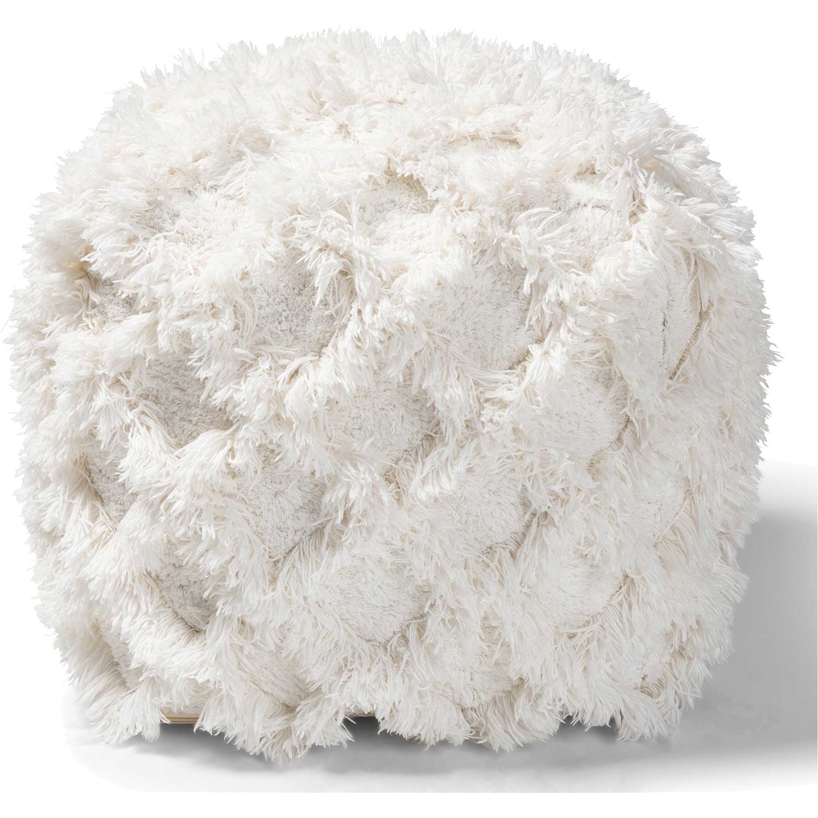 Ashley Handwoven Cotton Fringe Pouf Ivory