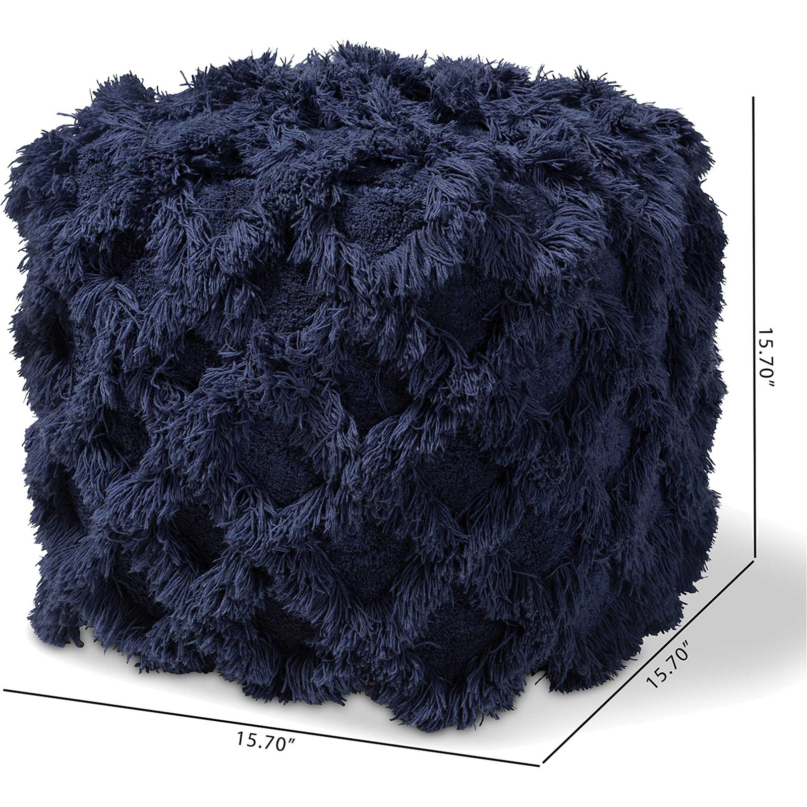 Ashley Handwoven Cotton Fringe Pouf Navy