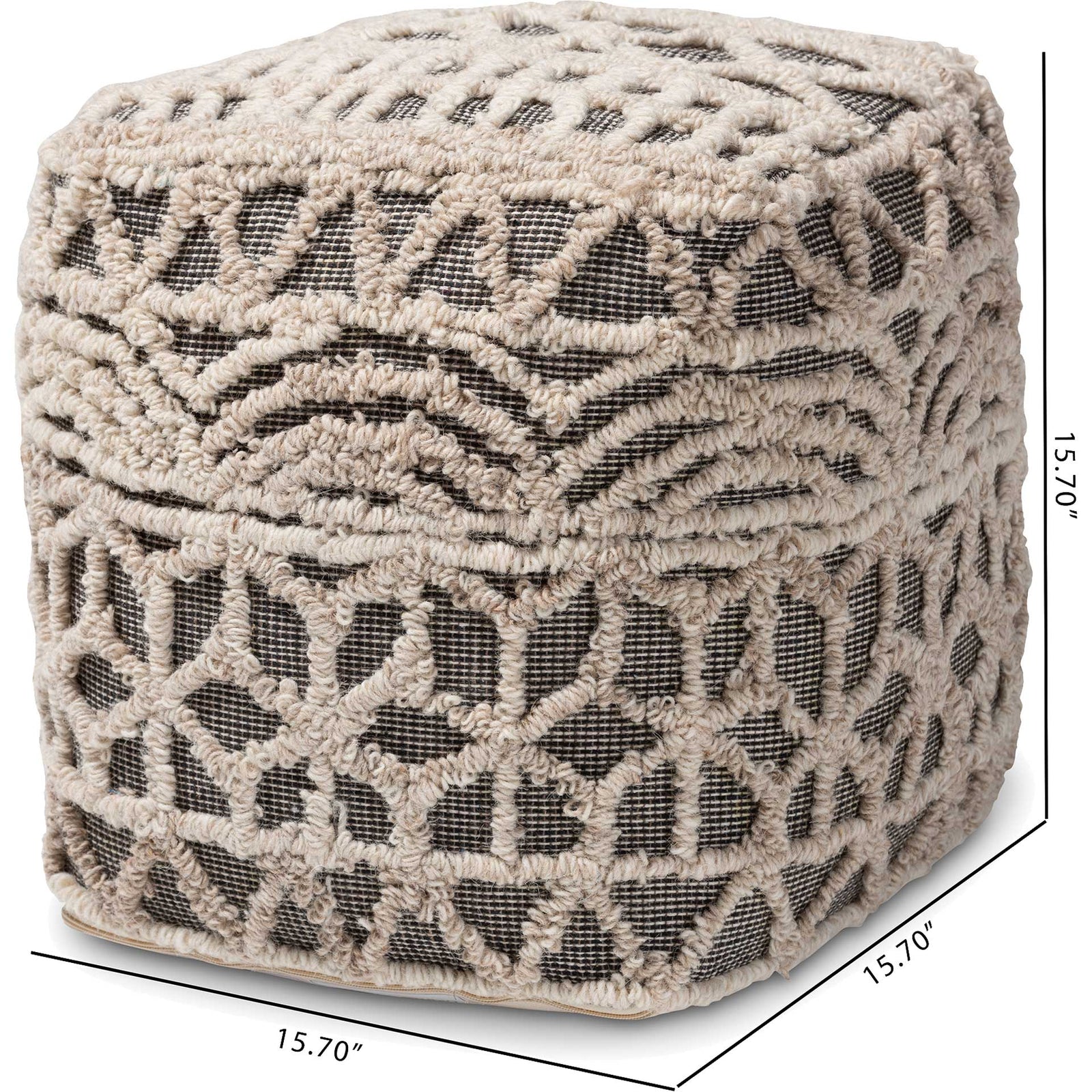 Ava Handwoven Cotton Pouf Beige/Brown