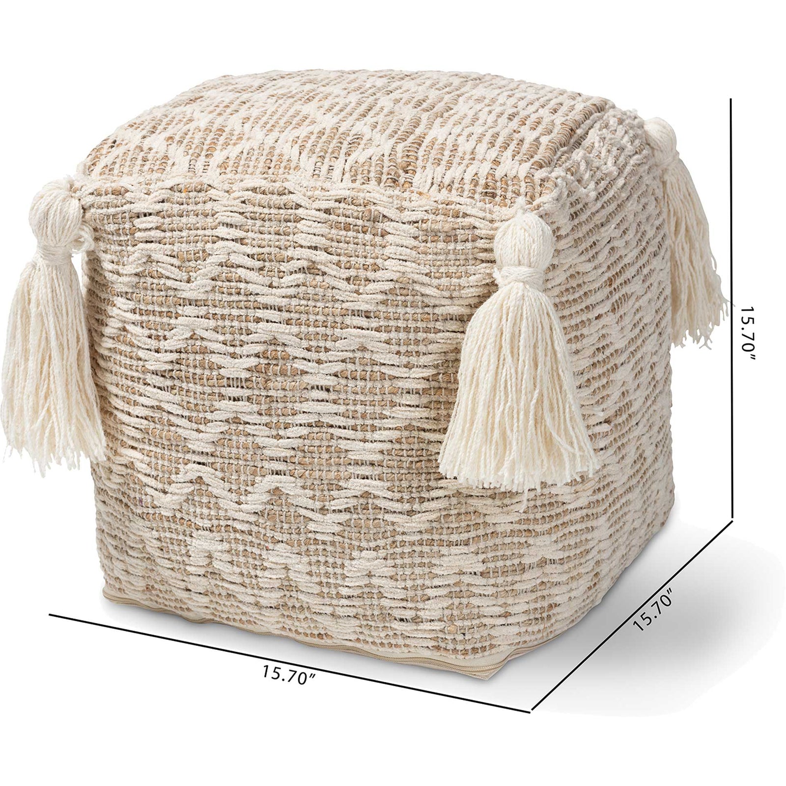 Noam Handwoven Cotton/Hemp Pouf Natural/Ivory