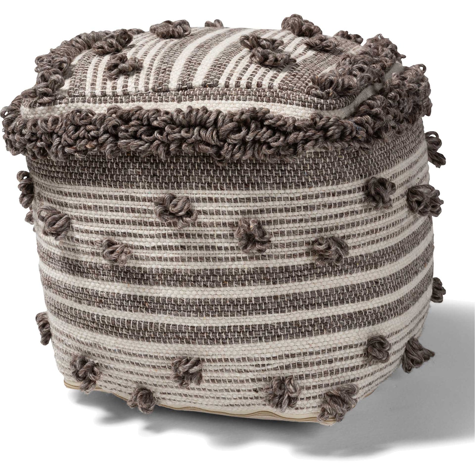 Elaina Handwoven Wool Pouf Ivory/Brown