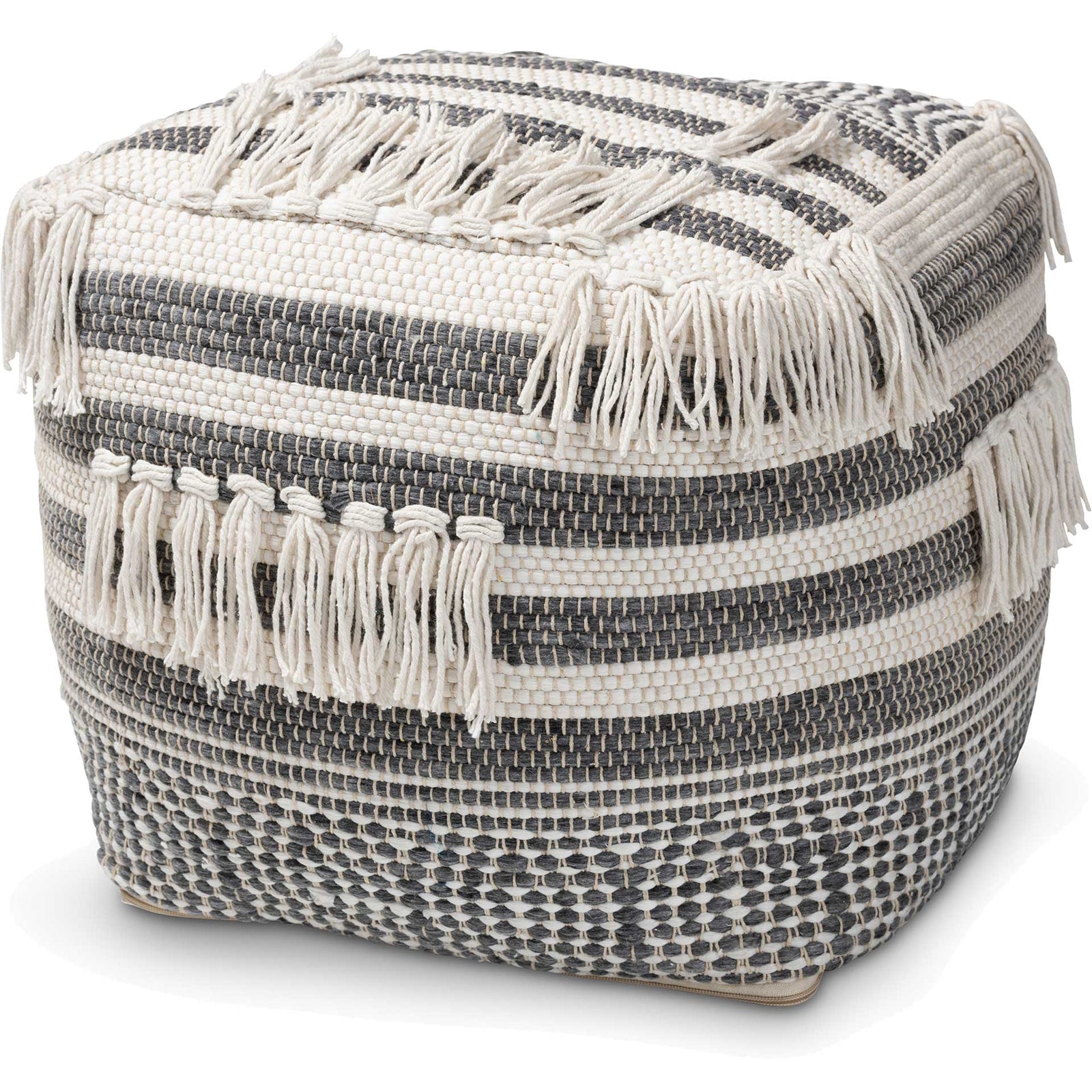 Kiam Handwoven Cotton Pouf Gray/Ivory