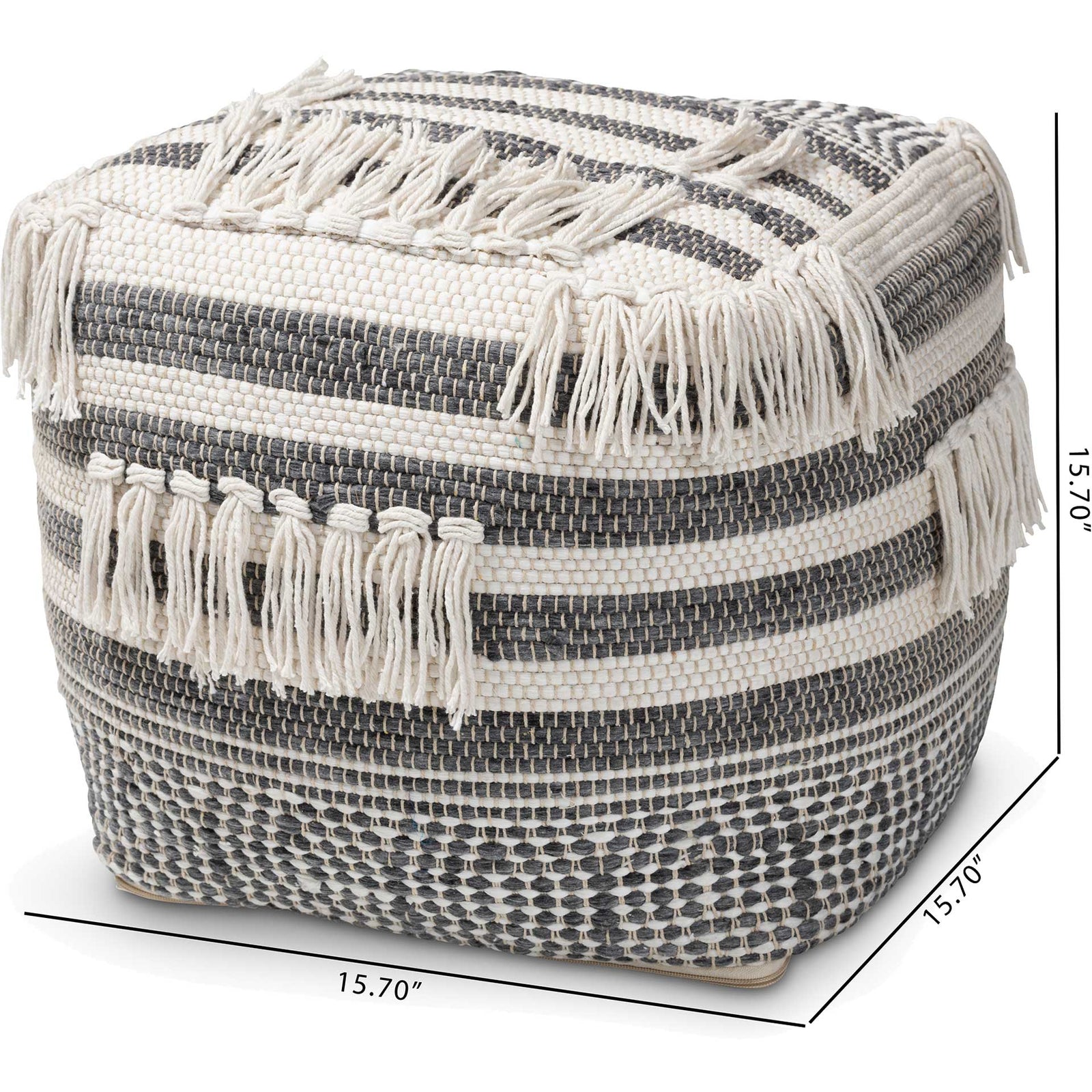 Kiam Handwoven Cotton Pouf Gray/Ivory