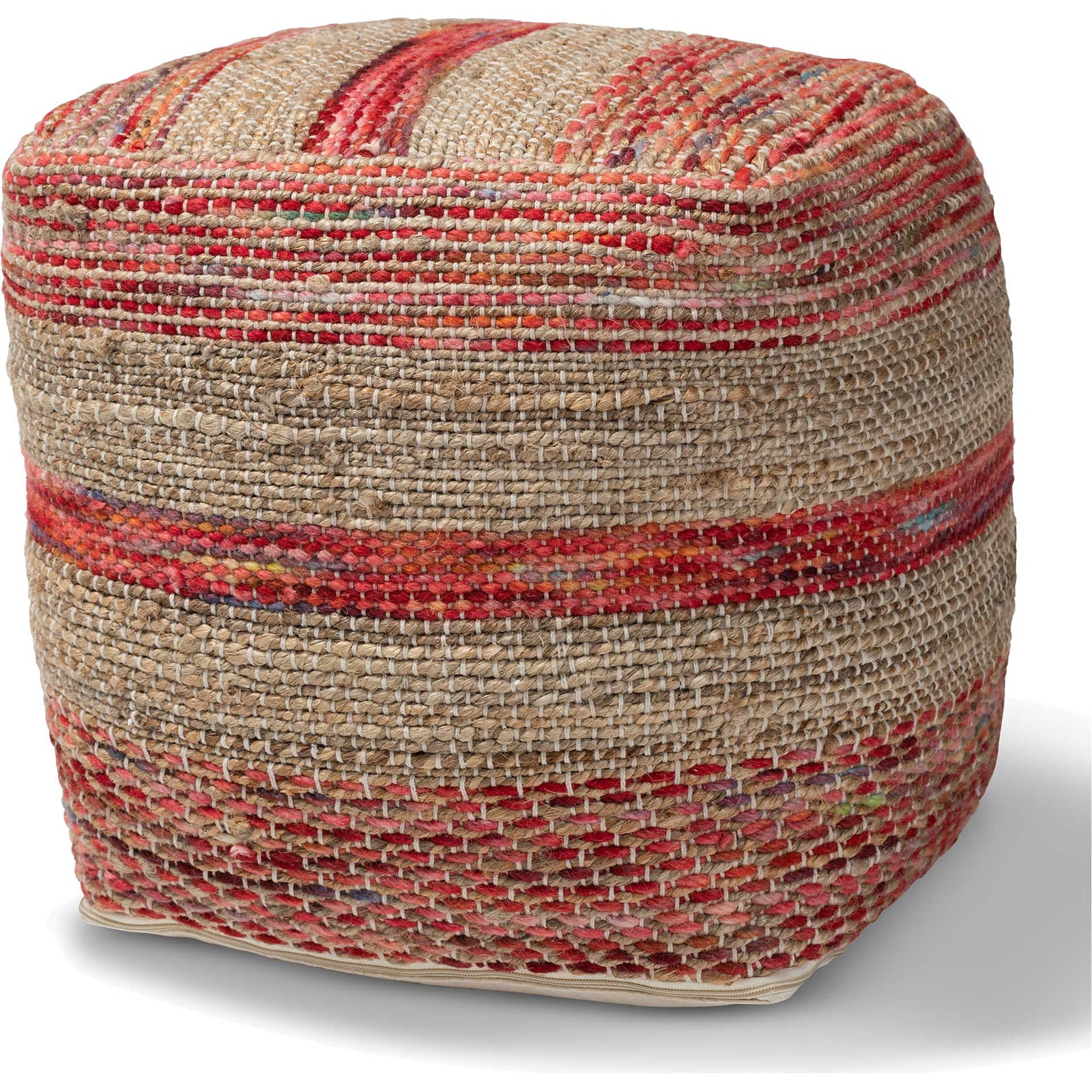Camila Handwoven Hemp Pouf Multi/Natural