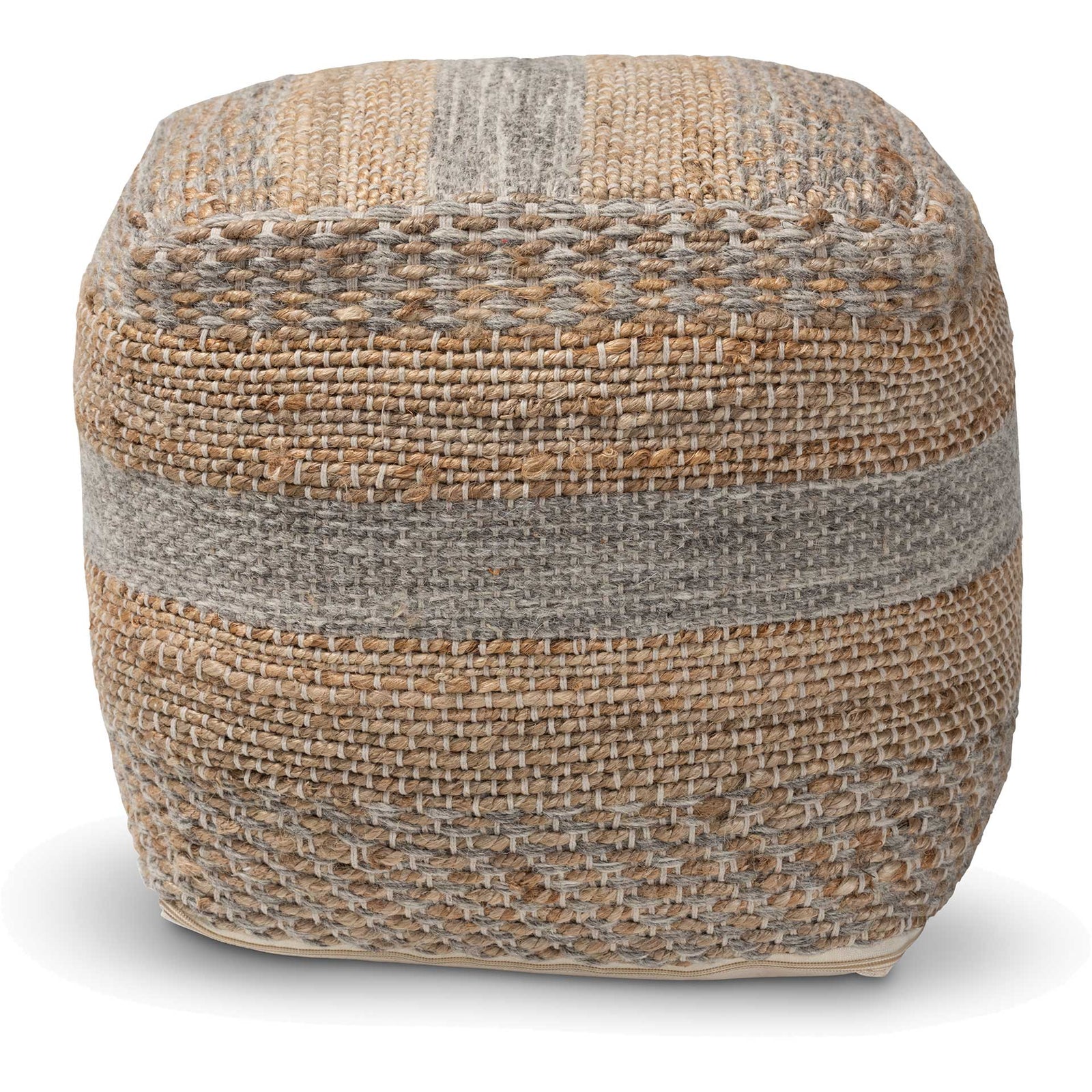 Gracey Handwoven Hemp Pouf Natural/Gray