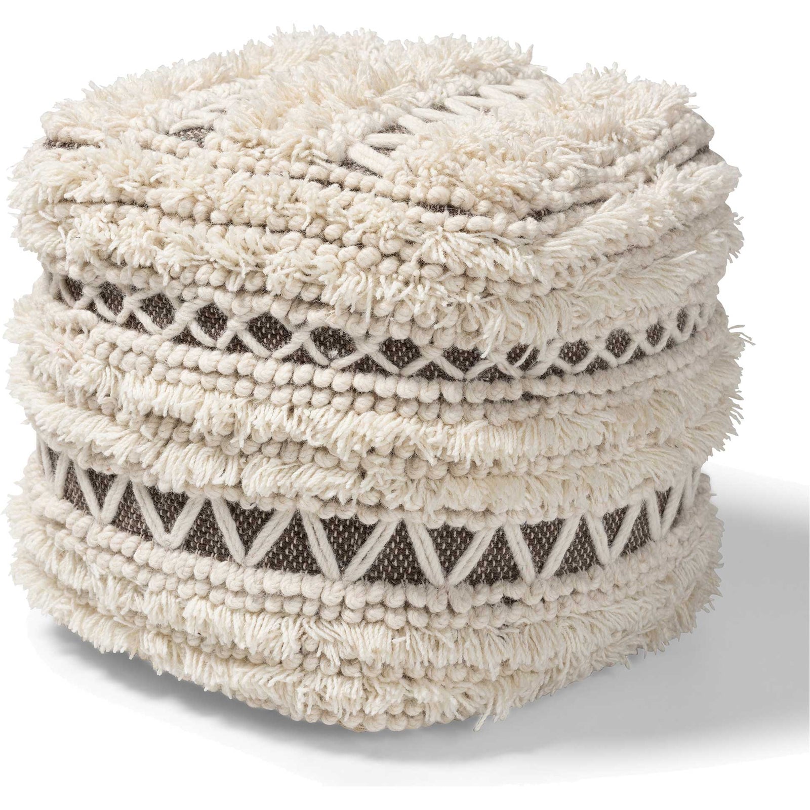 Velina Handwoven Wool Pouf Beige/Brown