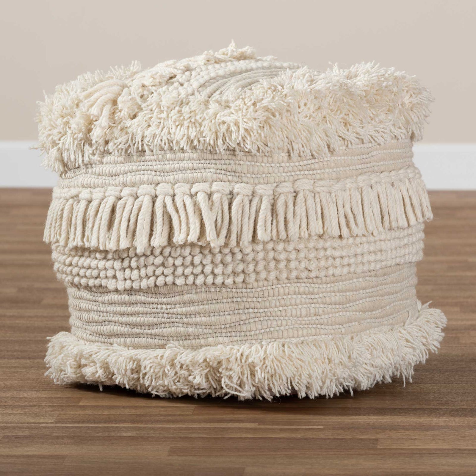 Bailey Handwoven Cotton Pouf Beige