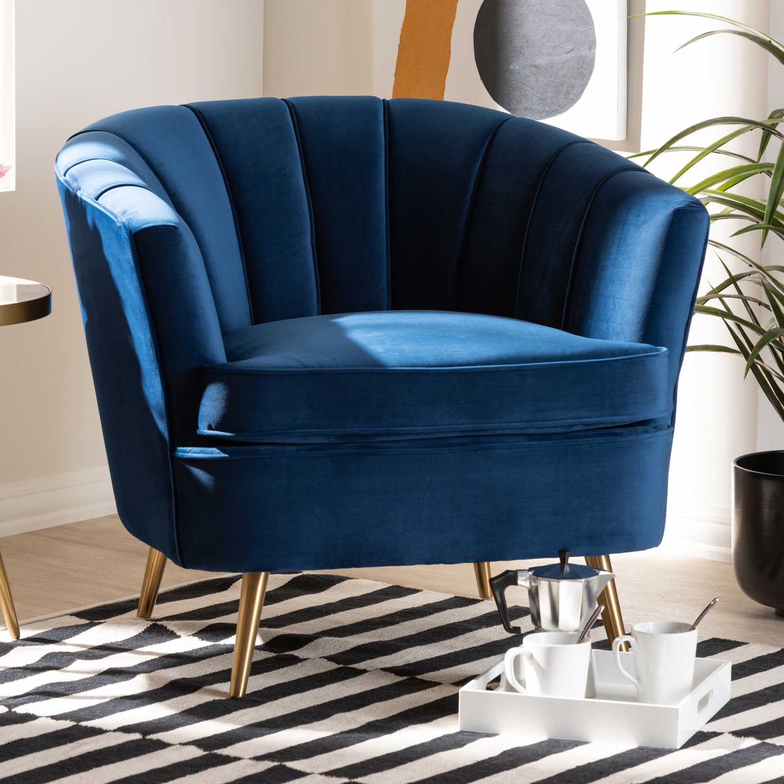 Emara Velvet Fabric Upholstered Chair Blue/Gold