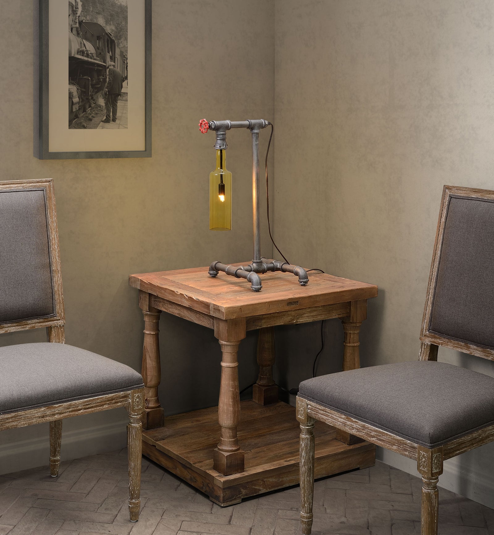 Amber Table Lamp Gray & Orange Glass