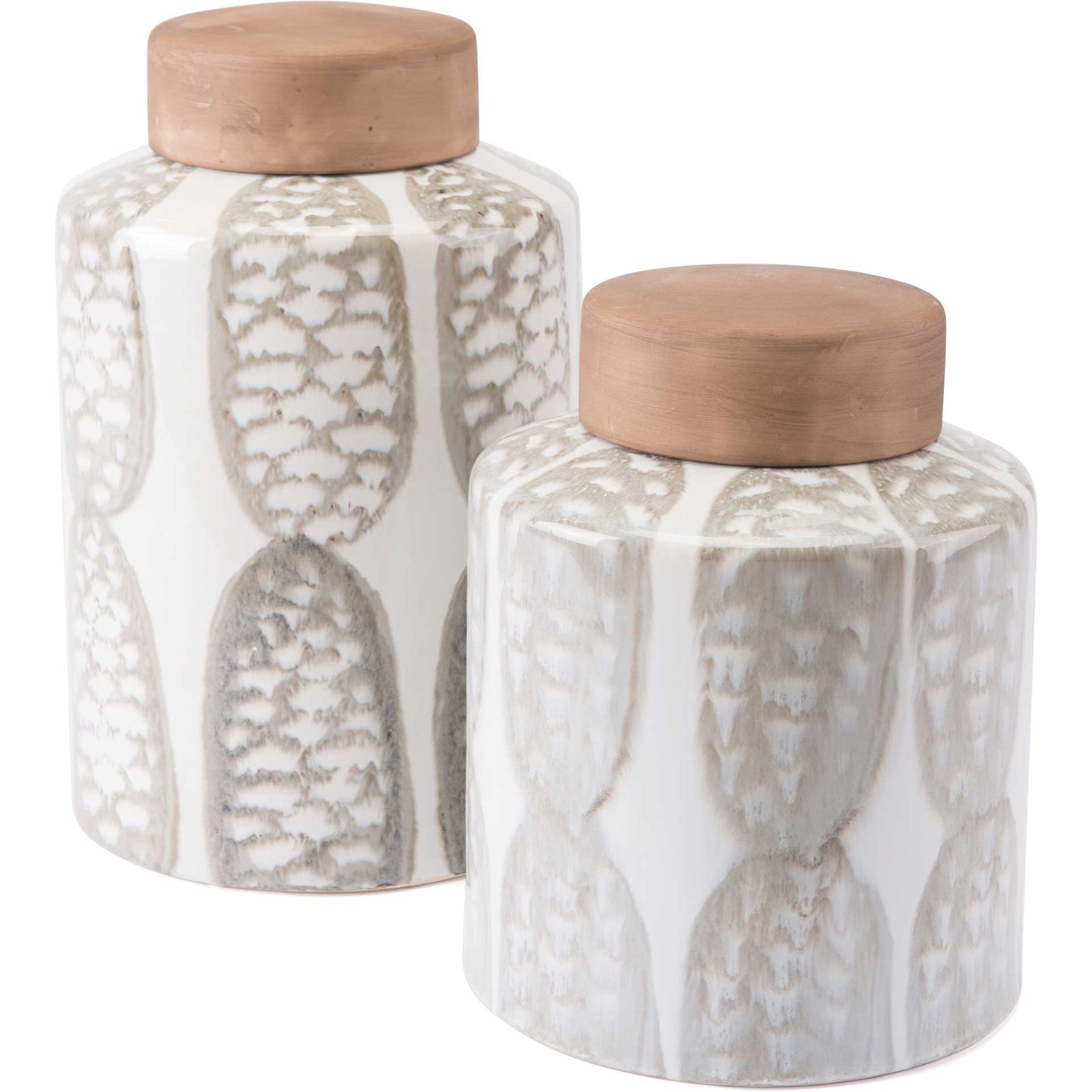 Feather Covered Jar Ivory/Sage Green