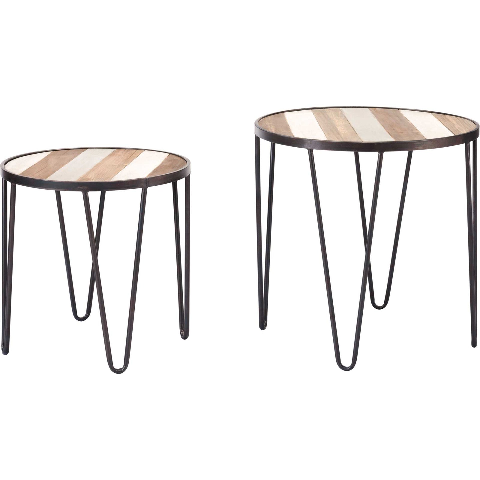 Striped 2-Piece Wood Tray Table Antique