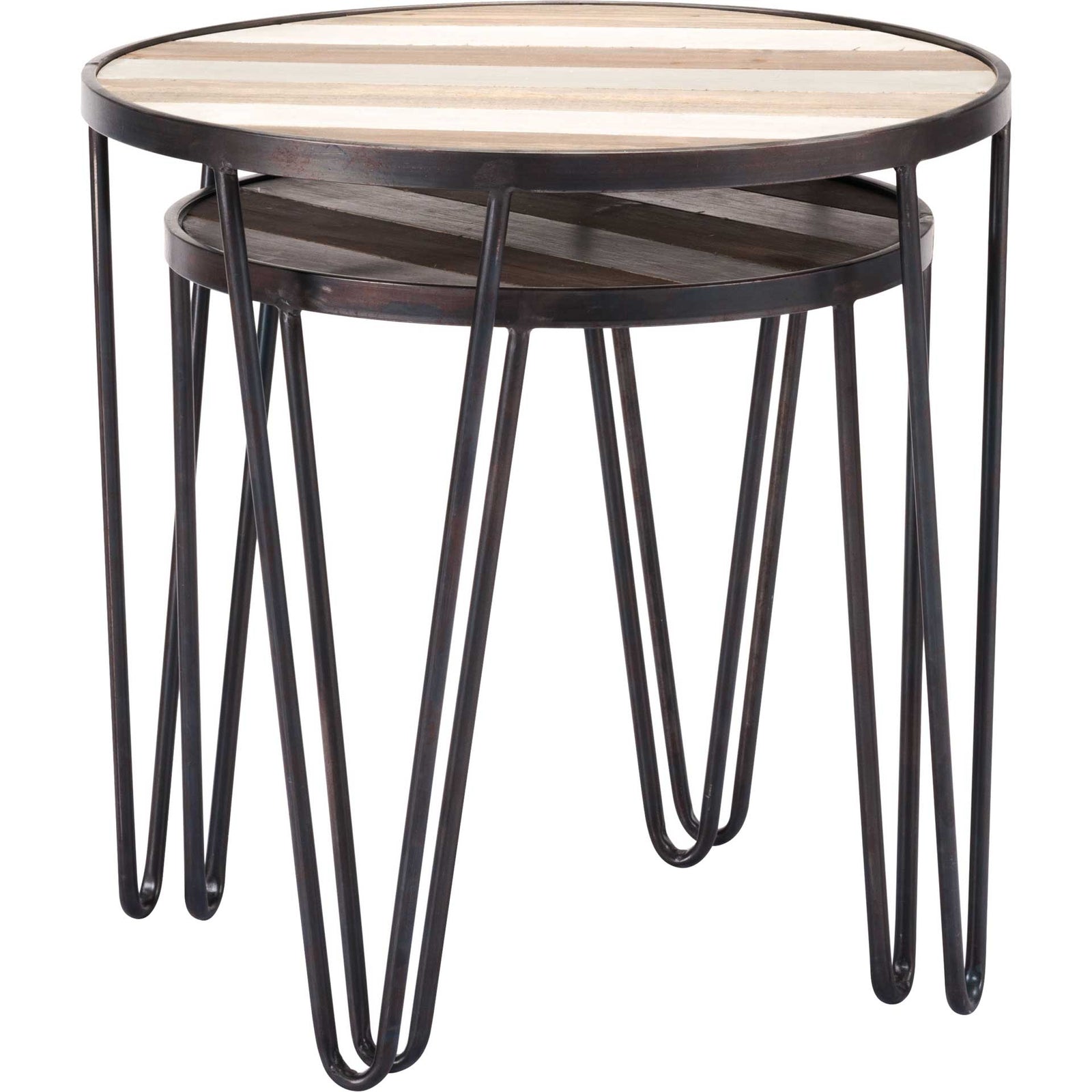 Striped 2-Piece Wood Tray Table Antique