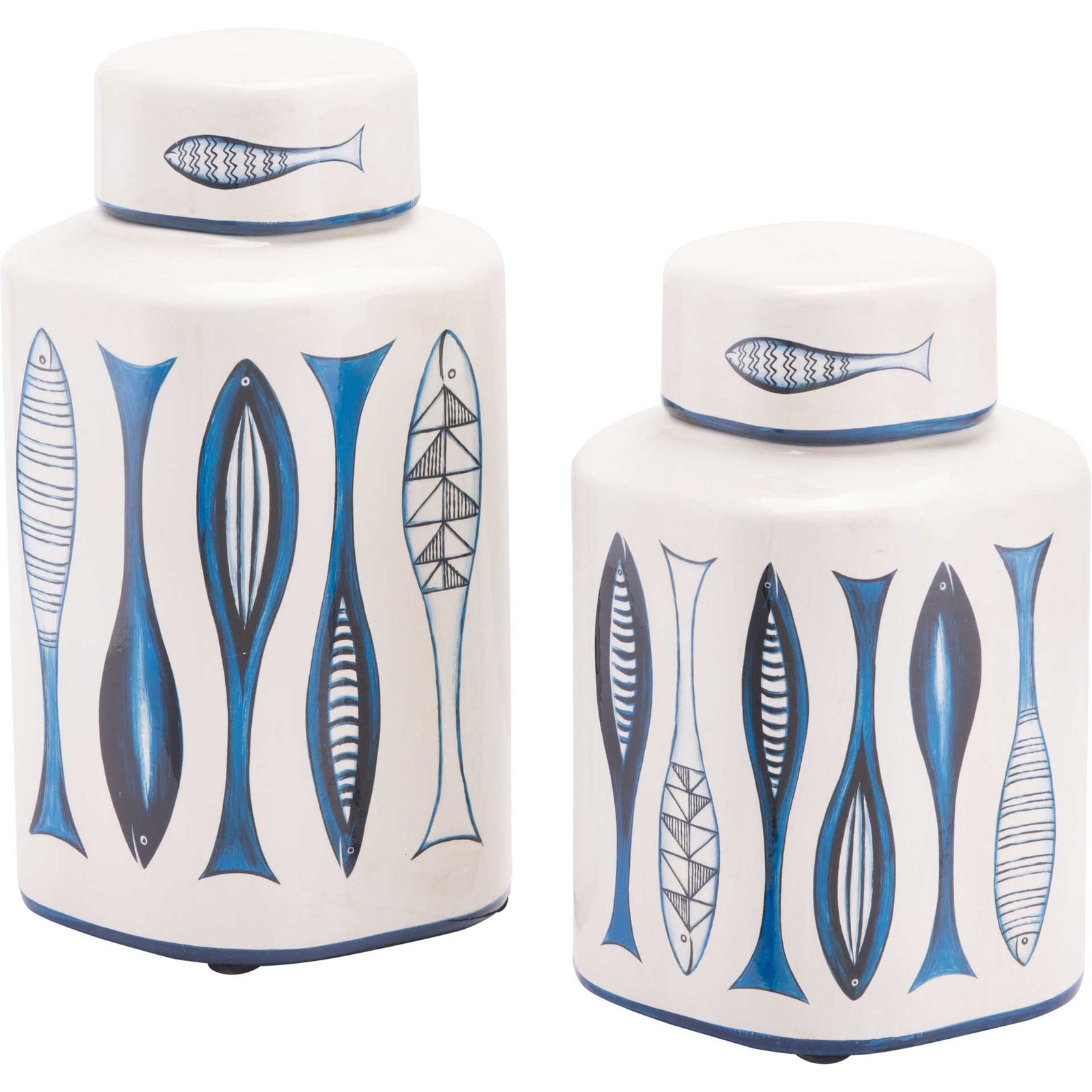 Fish Temple Jar White/Blue