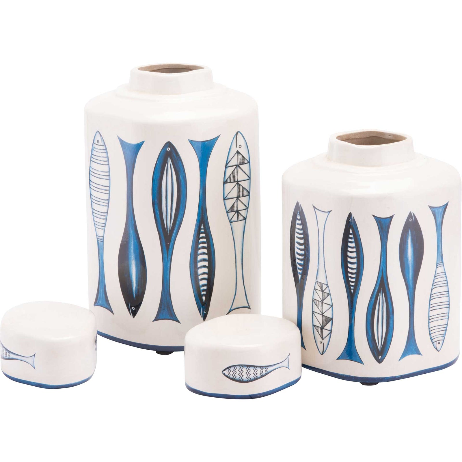 Fish Temple Jar White/Blue