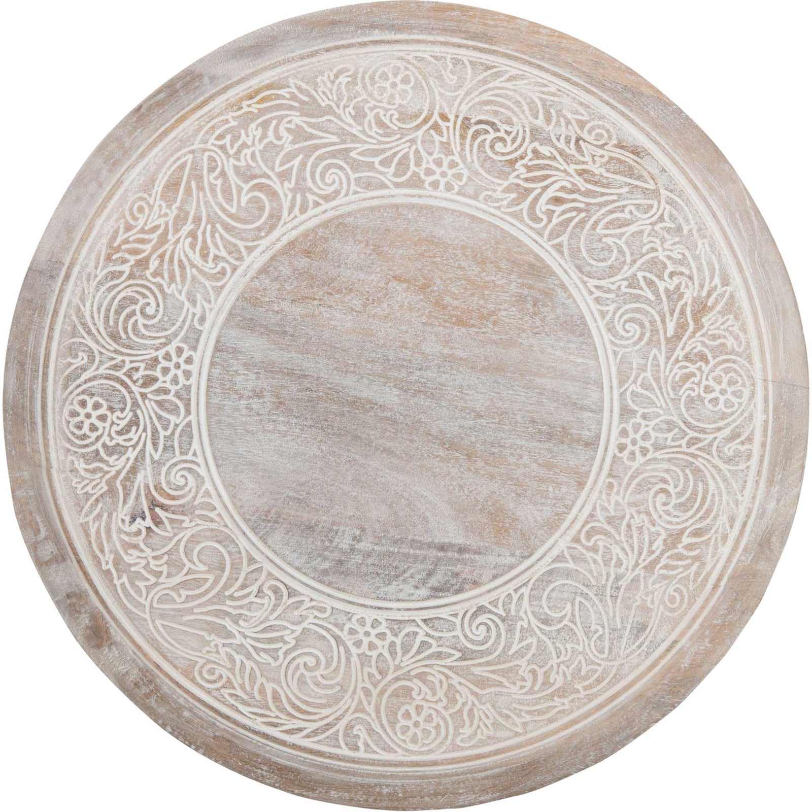 Realm Carved Side Table White Wash