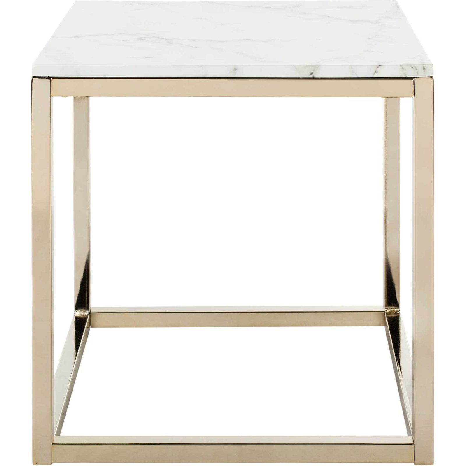 Benjamin Square End Table White Marble/Brass