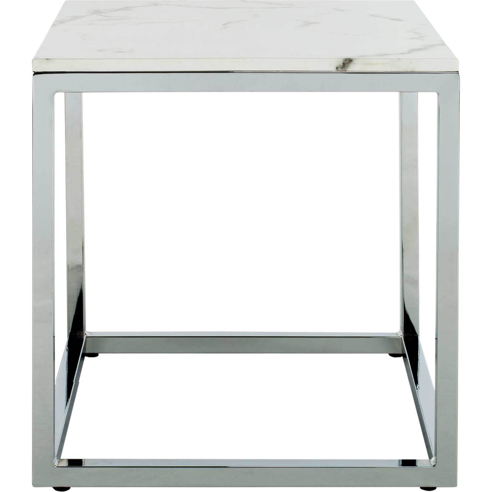 Benjamin Square End Table White Marble/Chrome